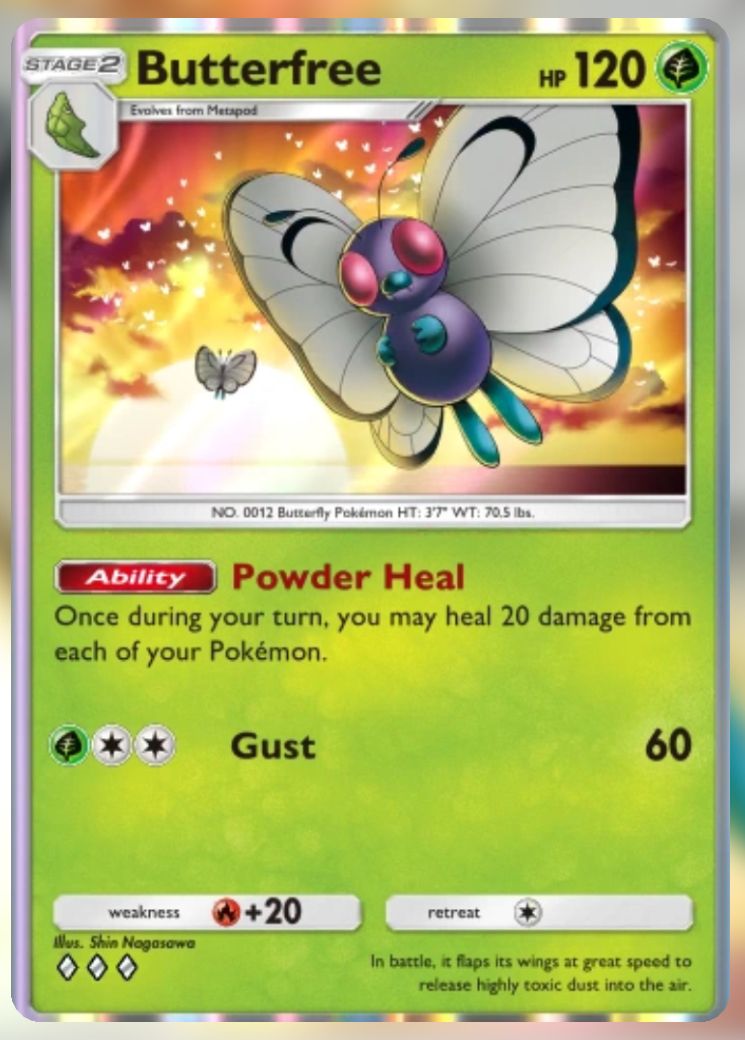 The Pikachu Genetic Apex Butterfree in Pokemon Trading Card Game Pocket.