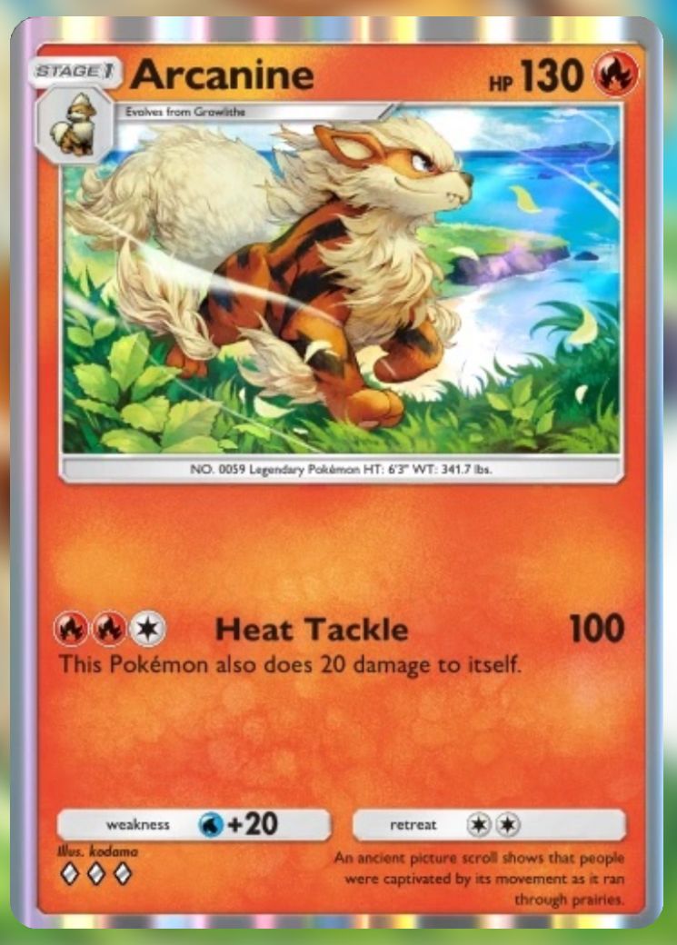 The Pikachu Genetic Apex Arcanine in Pokemon Trading Card Game Pocket.