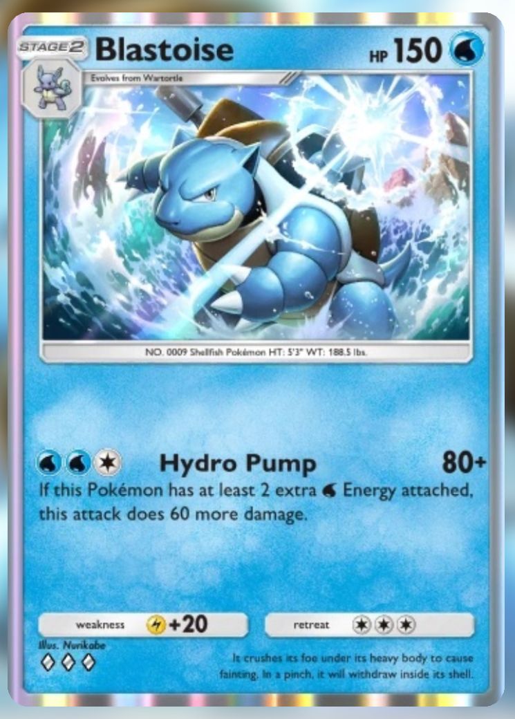 The Pikachu Genetic Apex Cards Blastoise in Pokemon Trading Card Game Pocket.