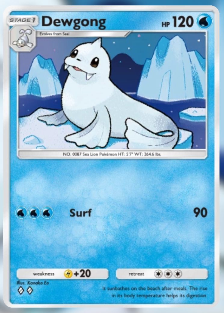 The Pikachu Genetic Apex Cards Dewgong from Pokemon Trading Card Game Pocket.