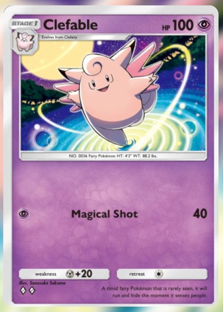 The Pikachu Genetic Apex Clefable from Pokemon Trading Card Game Pocket.