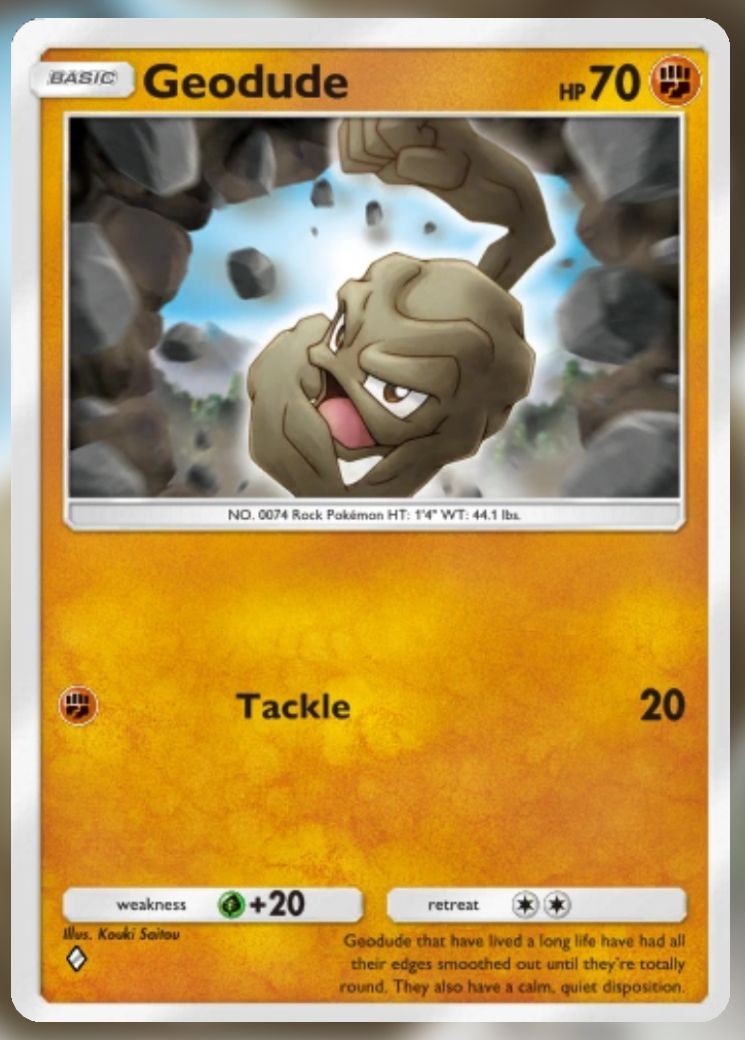 The Pikachu Genetic Apex Cards Geodude from the Pokemon Trading Card Game Pocket.