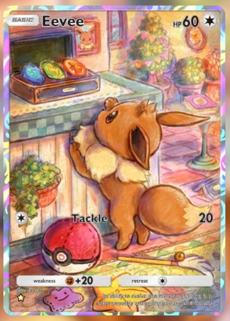 The Pikachu Genetic Apex Eevee FA from Pokemon Trading Card Game Pocket.