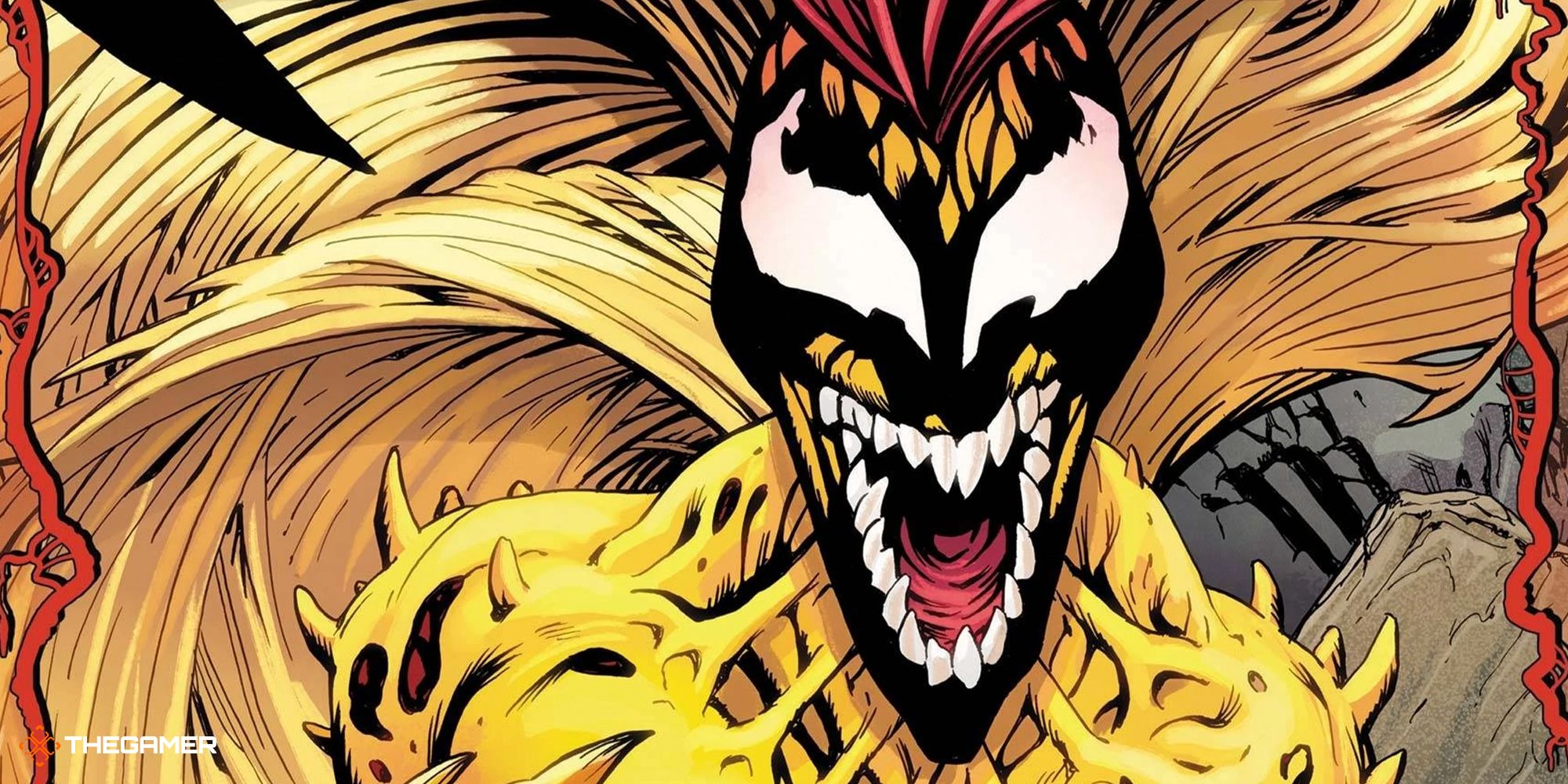 The Scream symbiote from Marvel comics, screaming directly towards the reader.