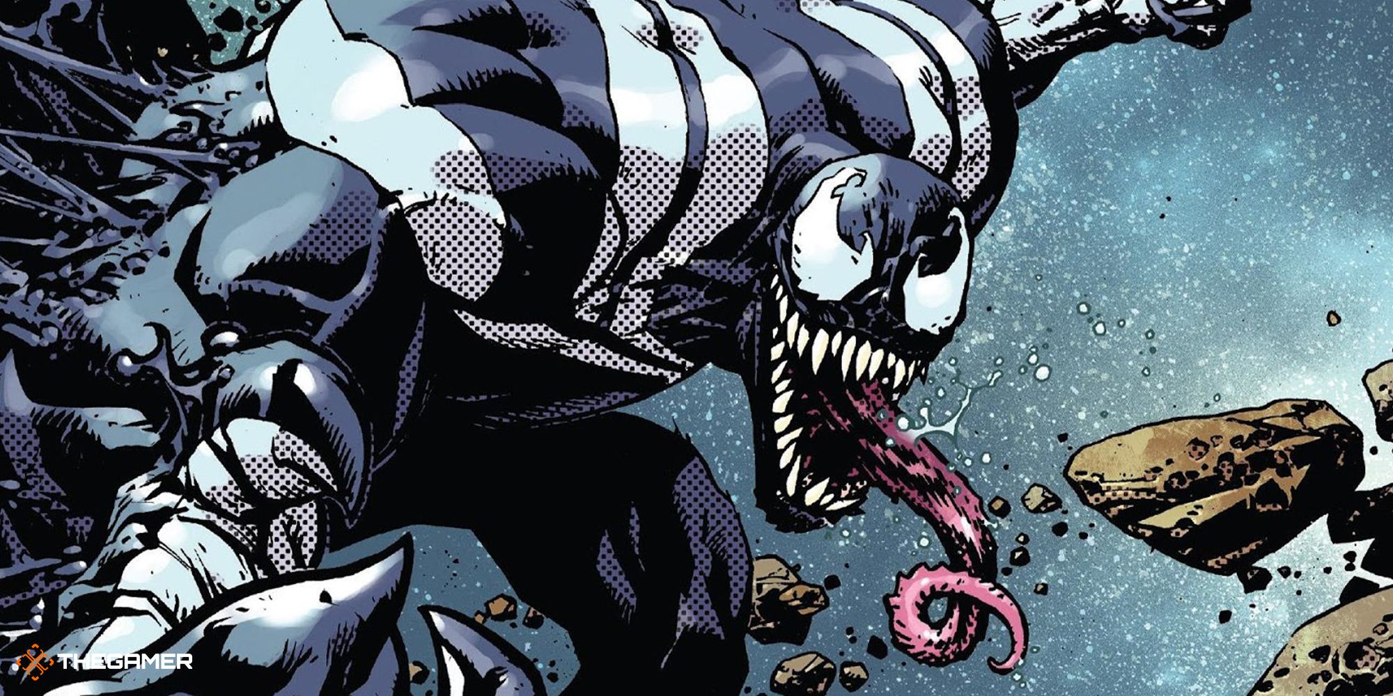 Space Knight Venom in Marvel comics, amid a starry backdrop.