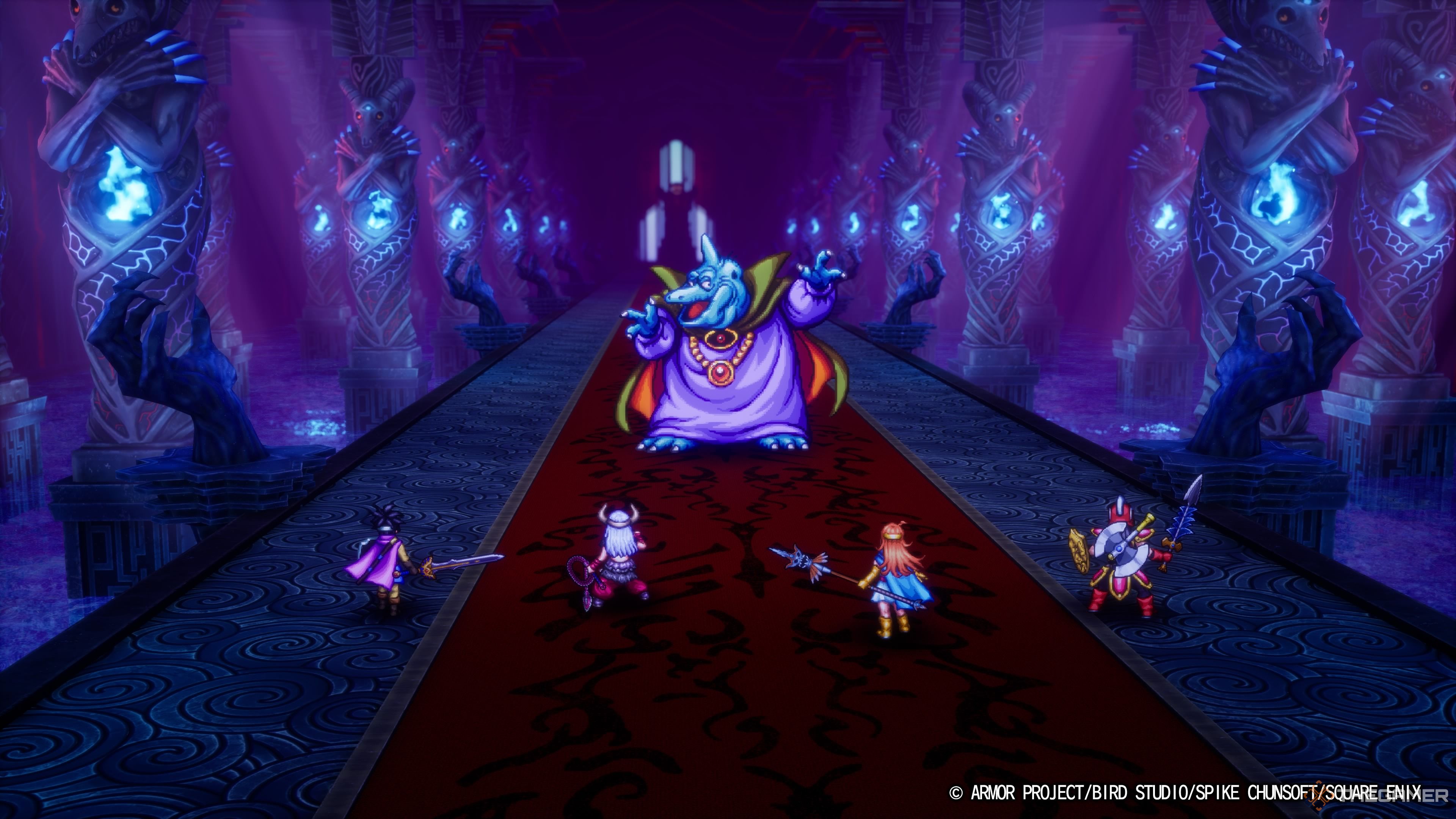 DRAGON QUEST III HD-2D Remake the party facing soul of baramos in zoma's citadel.