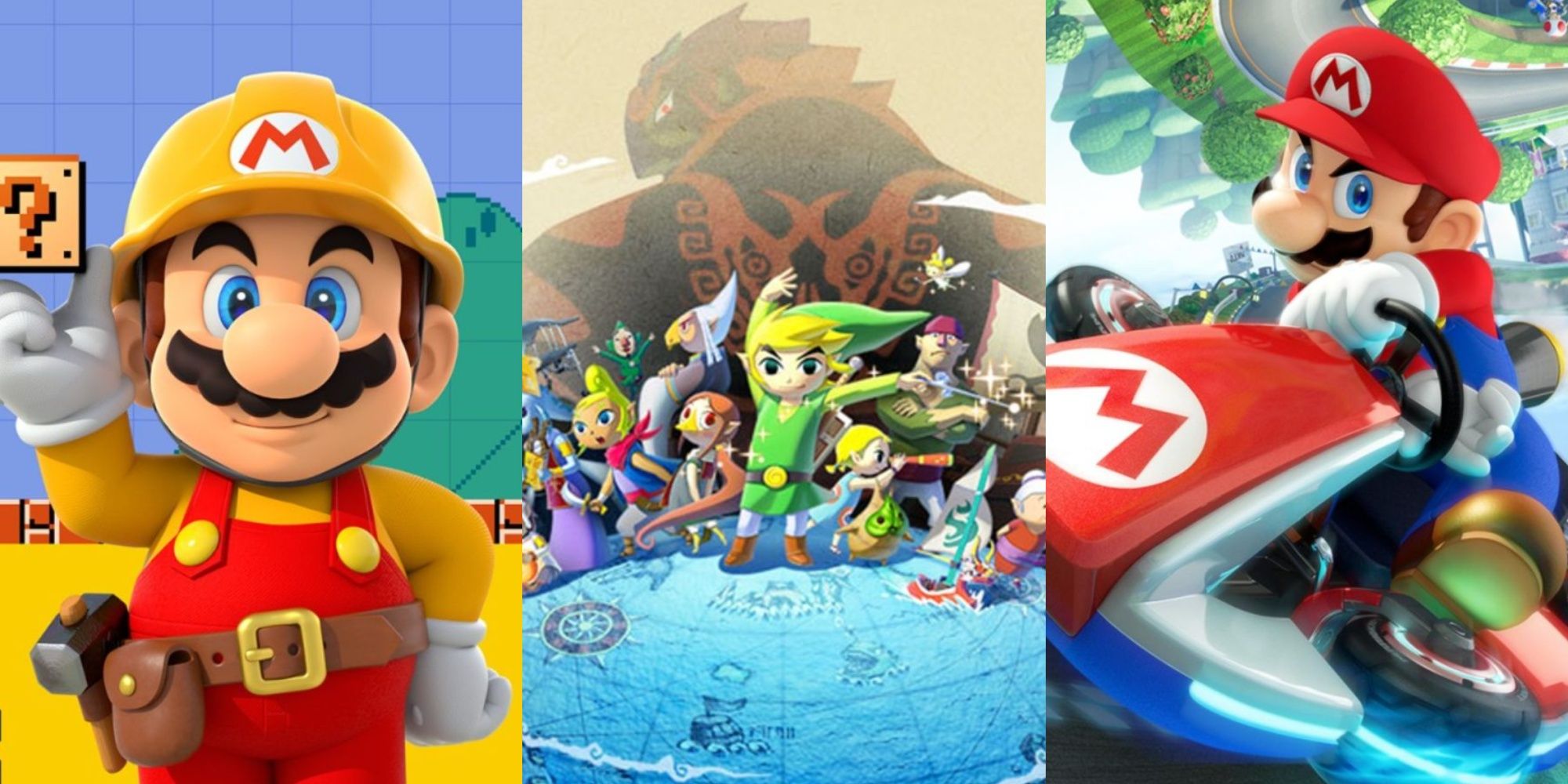 Super Mario Maker, The Legend of Zelda: The Wind Waker HD and Mario Kart 8 Cover Art