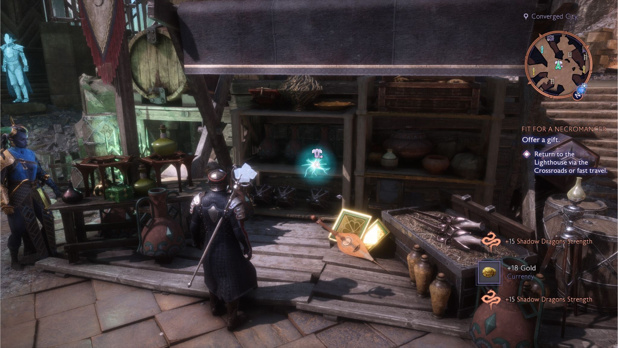 The Destroyed City Mist Merchant in the Crossroads in Dragon Age: The Veilguard.