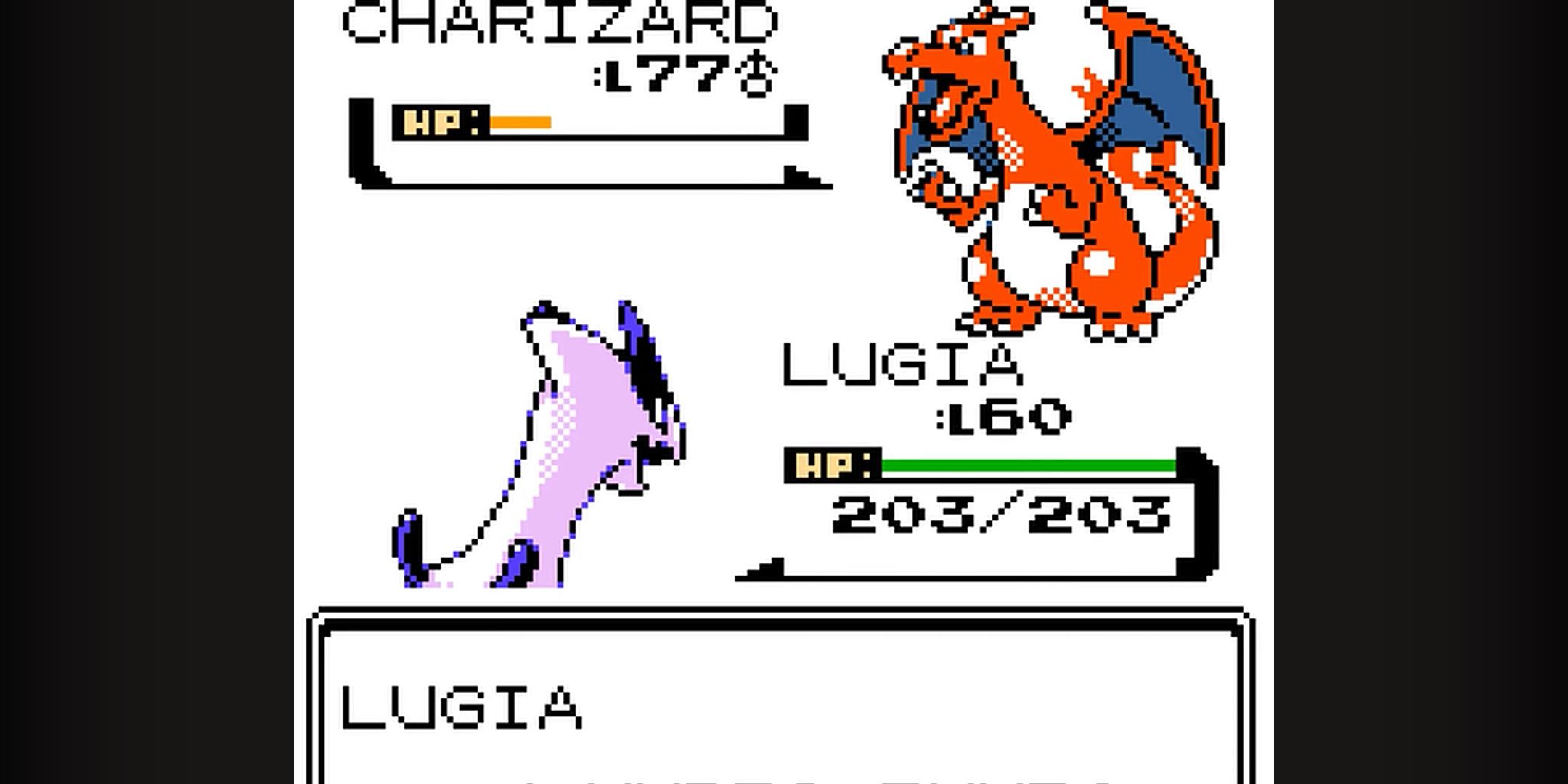 Lugia battling a Charizard in Pokemon Crystal.