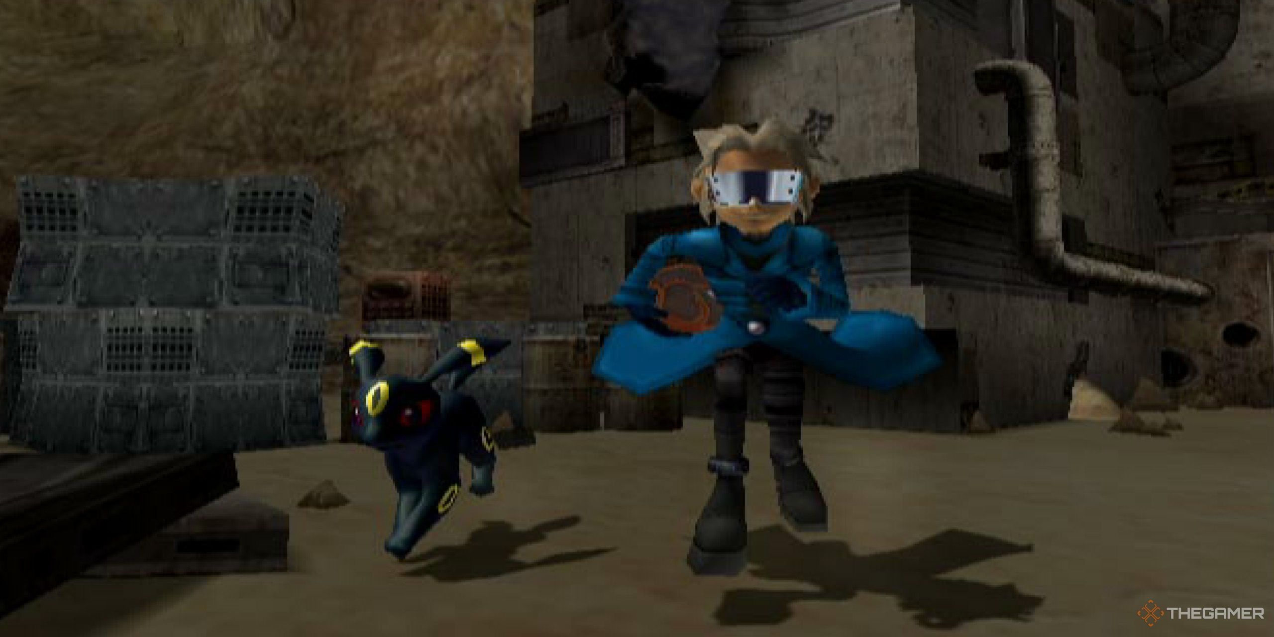 Wes and Umbreon running from Team Snagem's hideout in Pokemon Colosseum.