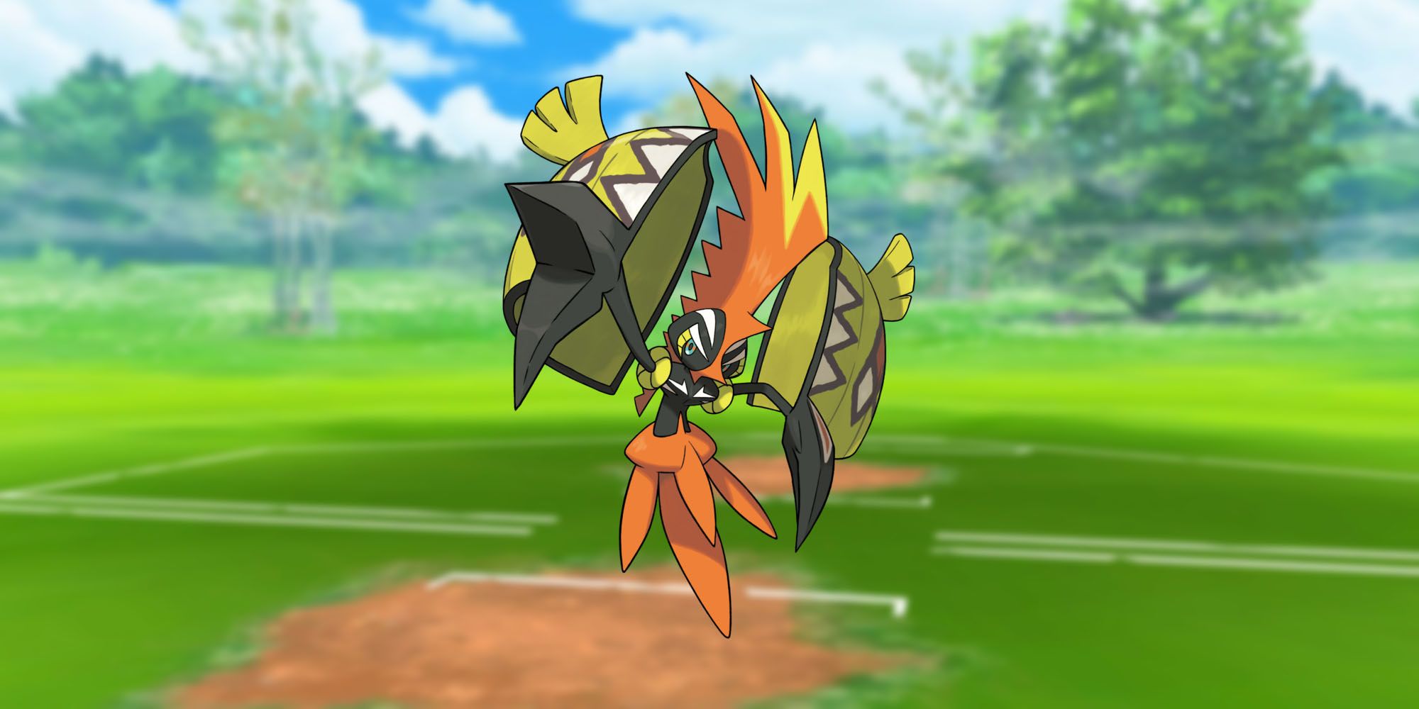 Tapu Koko standing in the Pokemon Go Trainer Battle arena.