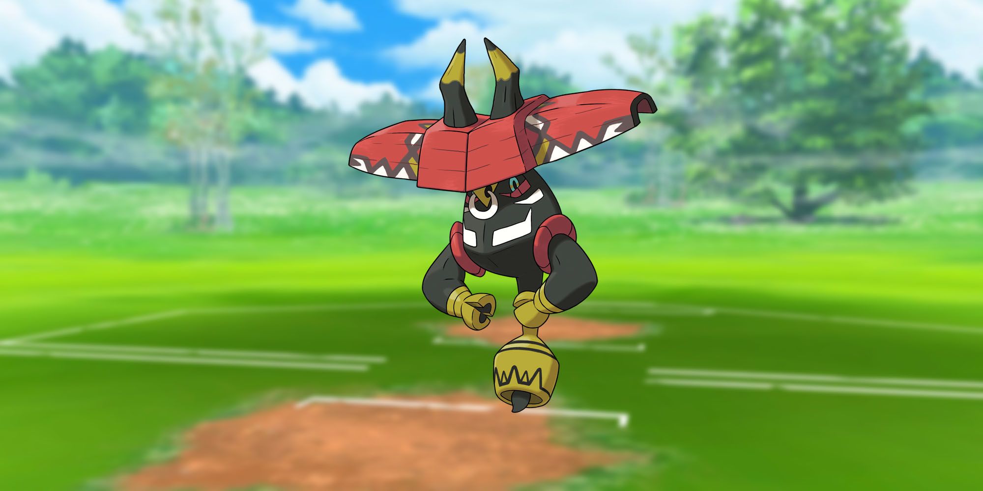 Tapu Bulu standing in the Pokemon Go Trainer Battle arena.