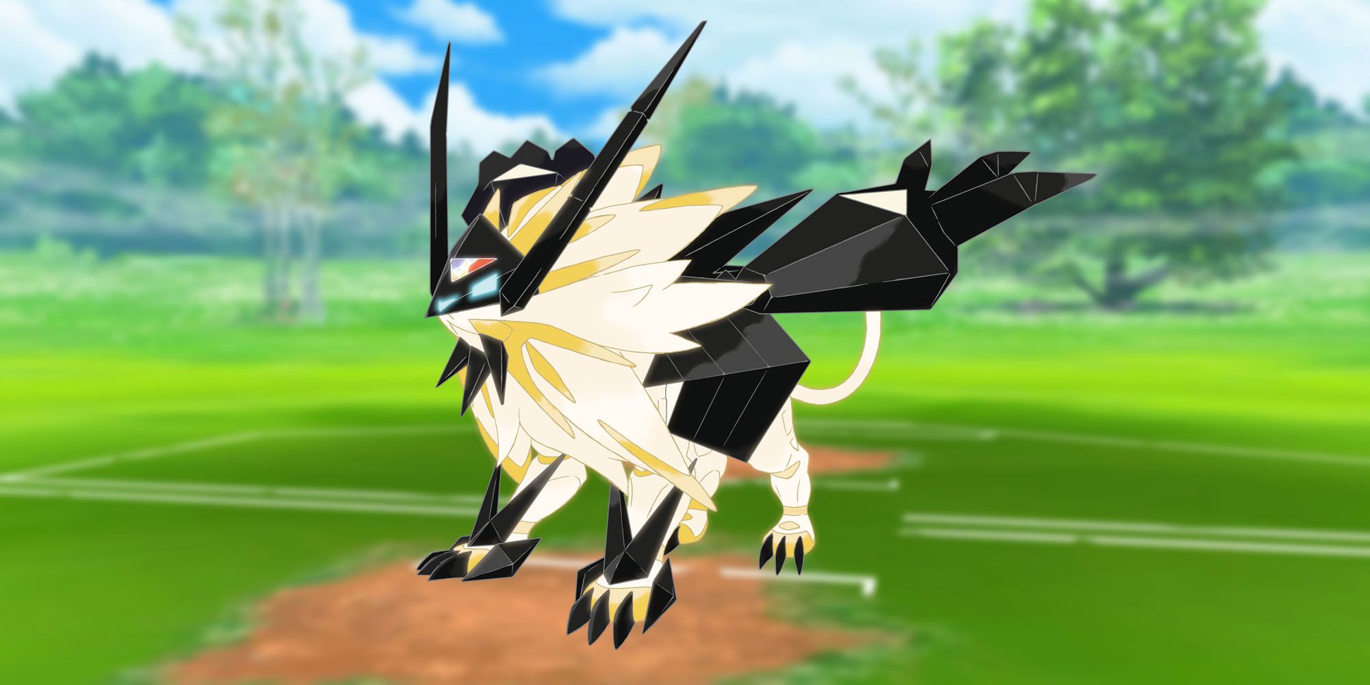 Dusk Mane Necrozma standing in the Pokemon Go Trainer Battle arena.