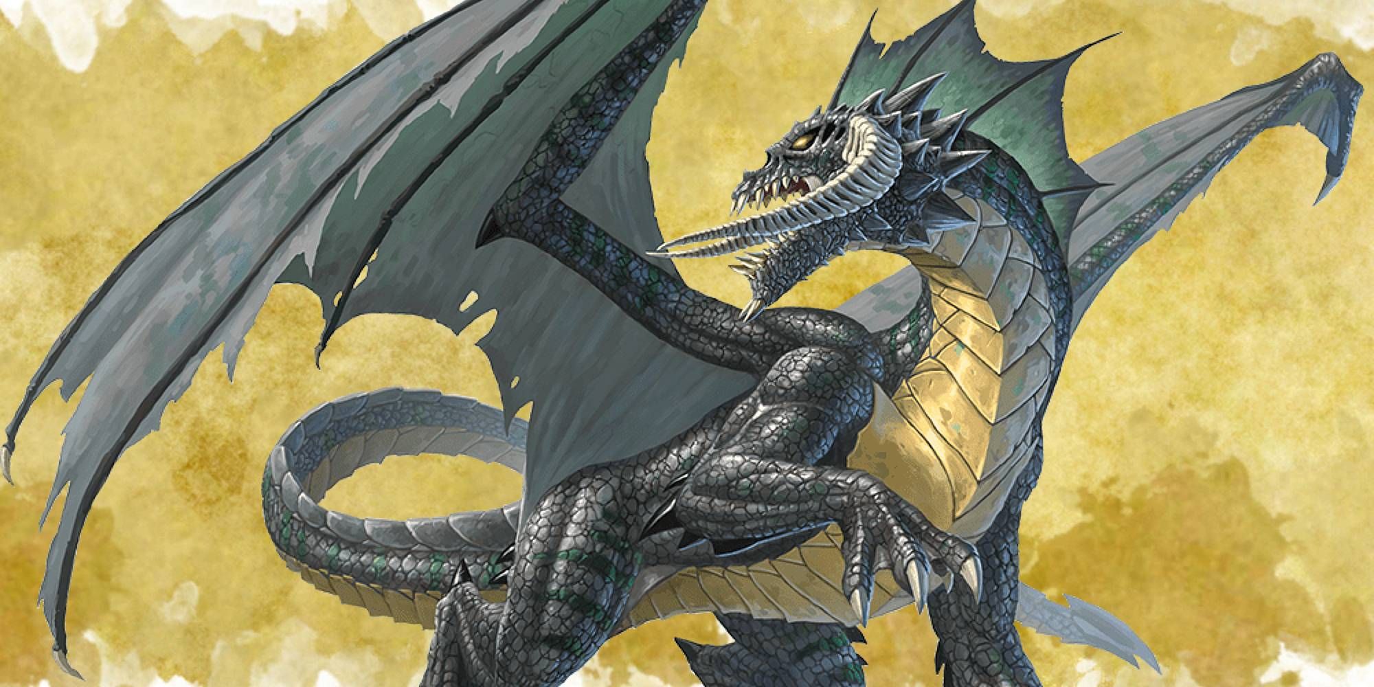 Dungeons & Dragons image showing A dark scaled dragon raises a claw.