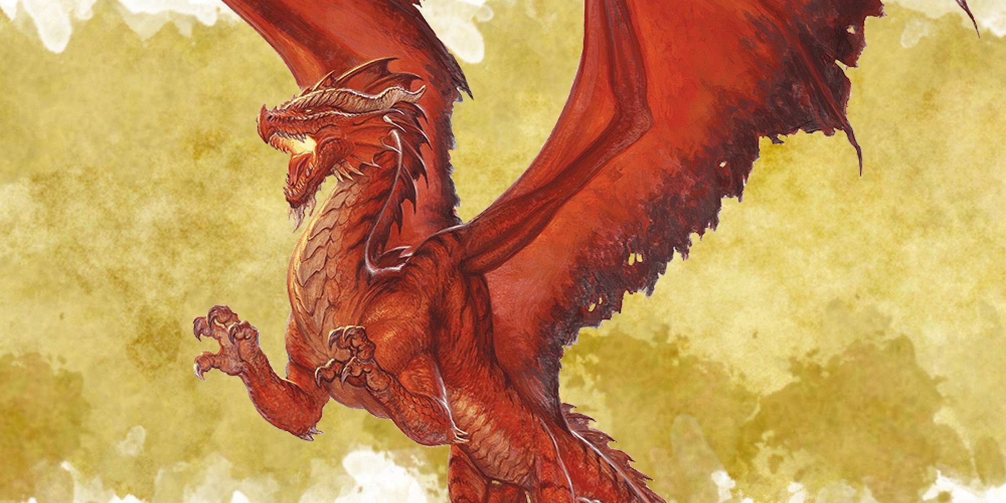 A red dragon has fire in its mouth as it rears up from Dungeons & Dragons.