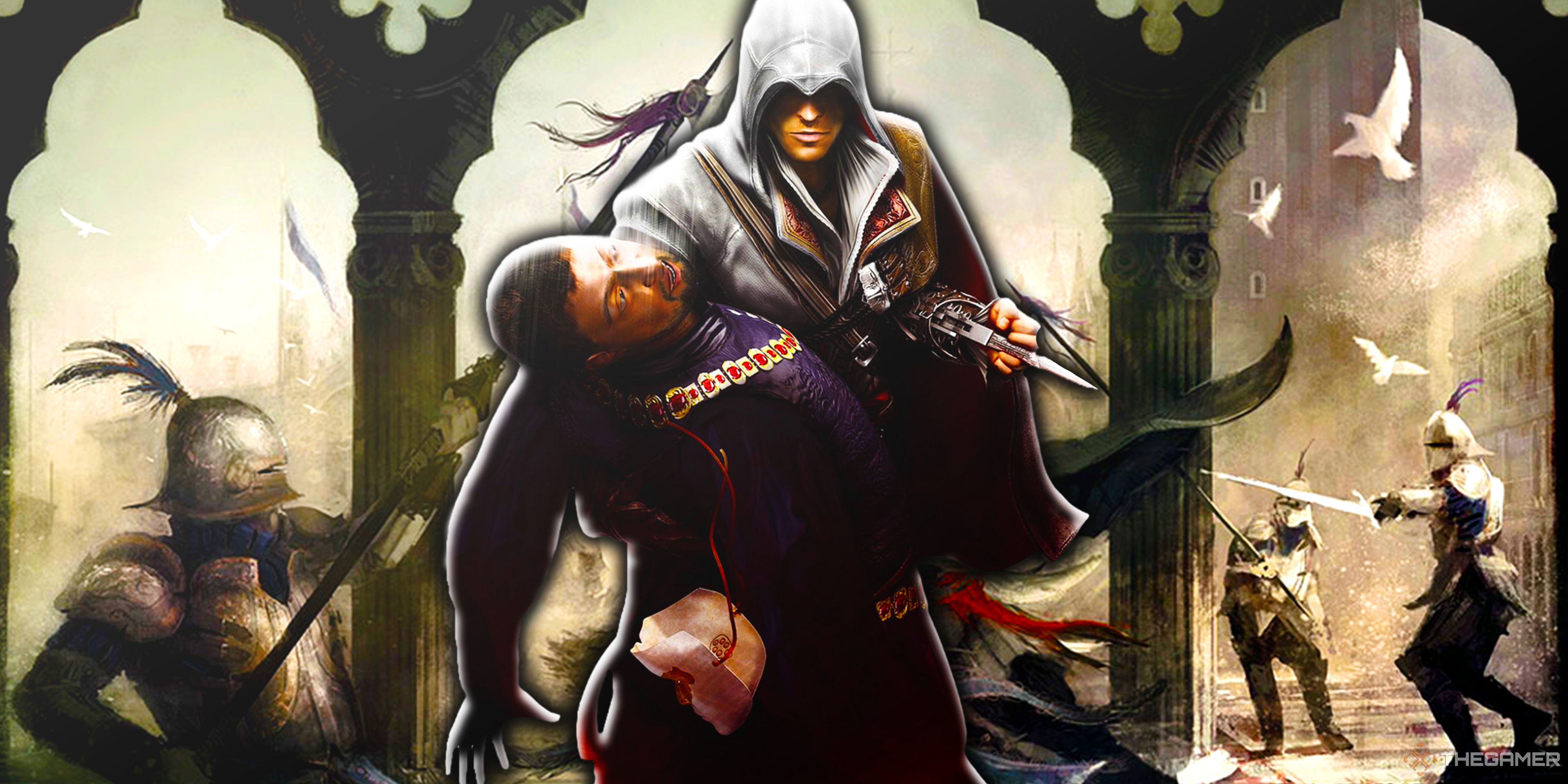 Ezio assassinating a guy in Assassin's Creed 2.