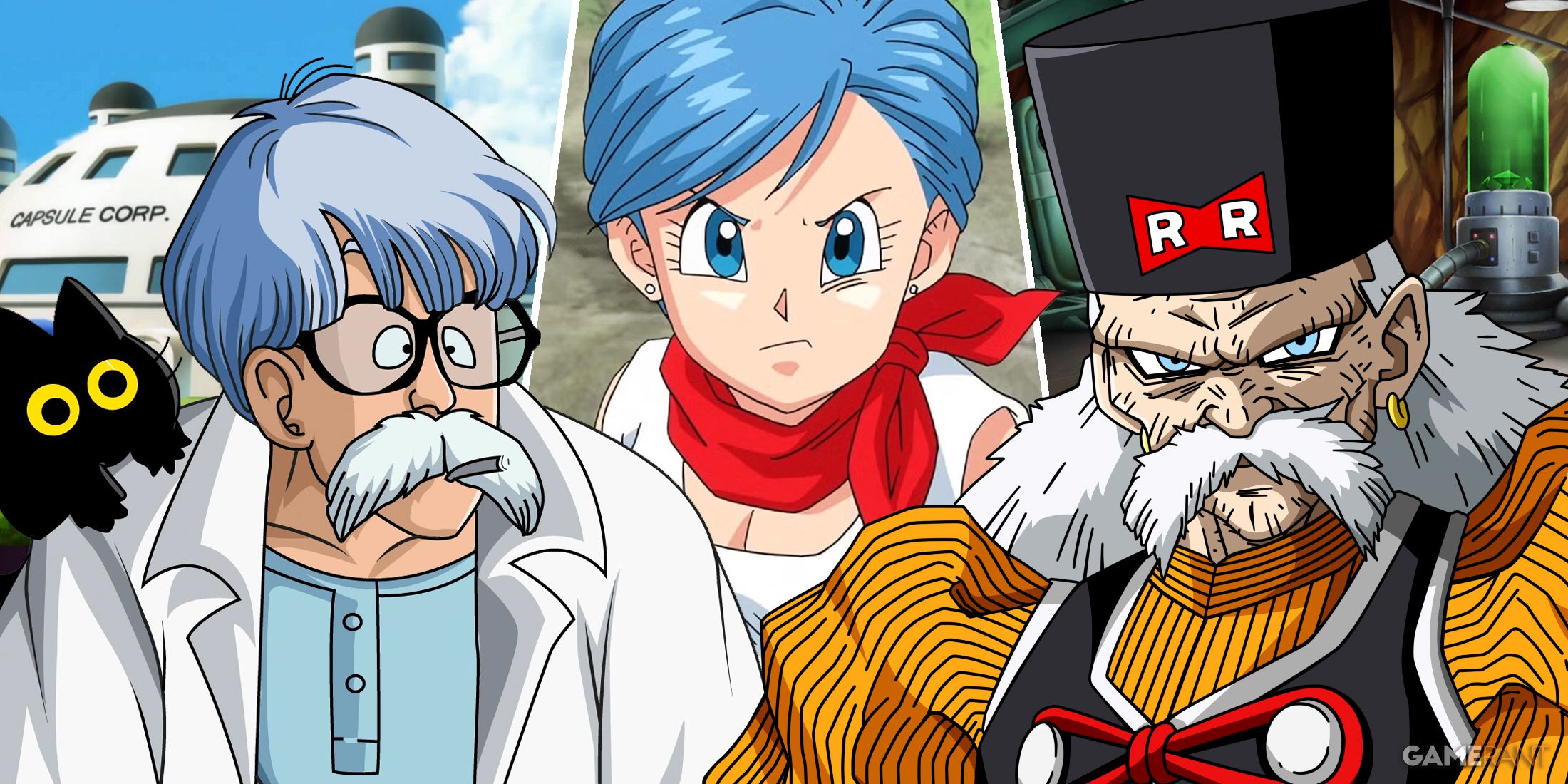 Dr. Brief, Bulma, and Dr. Gero from Dragon Ball