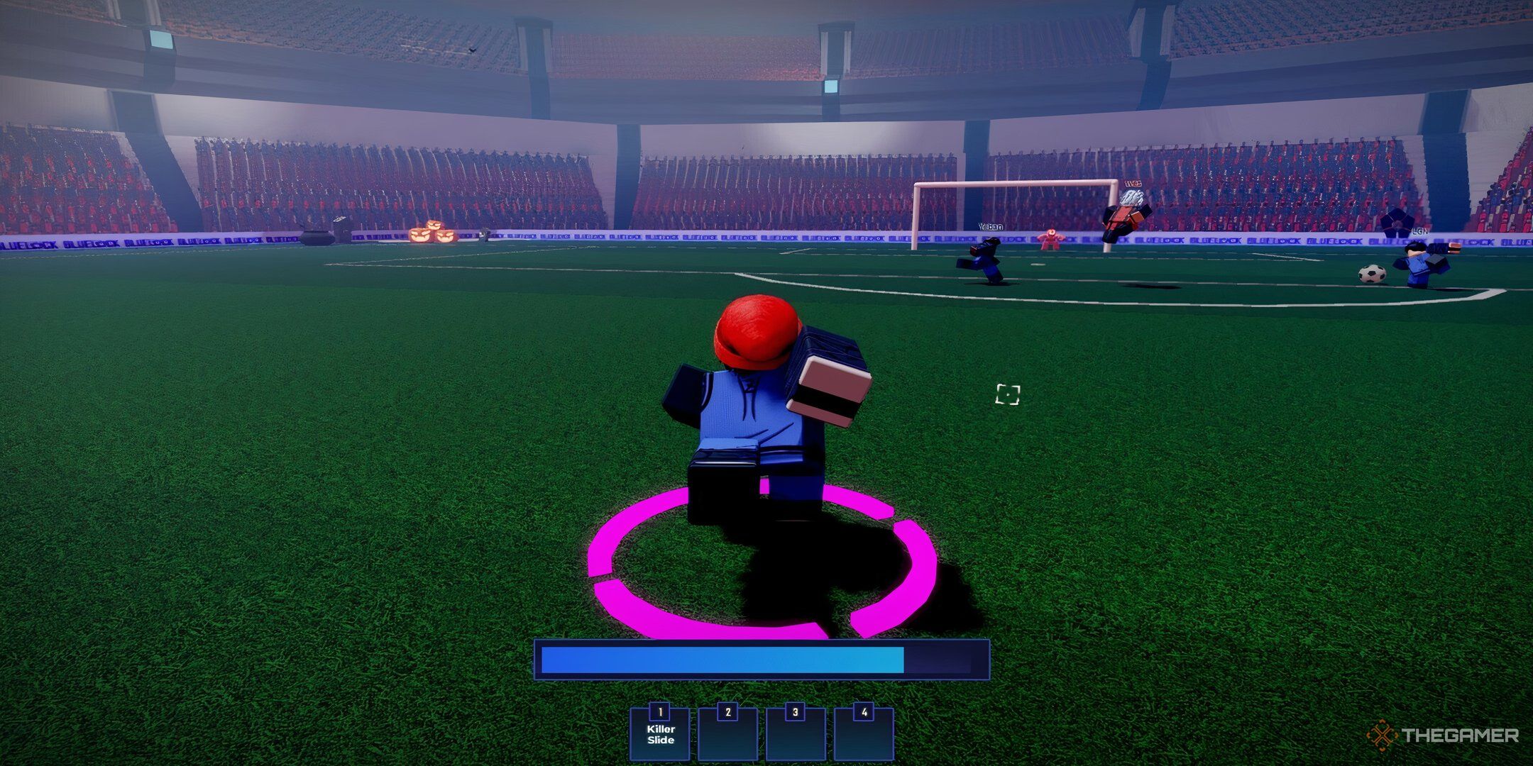 Roblox Skillful running on the field and seeing treammates attacking the goal.