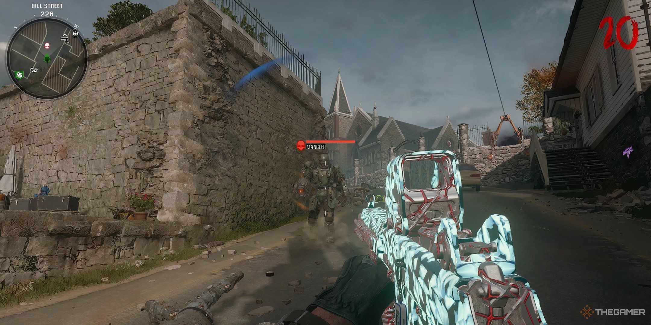 Fighting a Mangler on Round 20 at Liberty Falls in Call of Duty: Black Ops 6 Zombies.