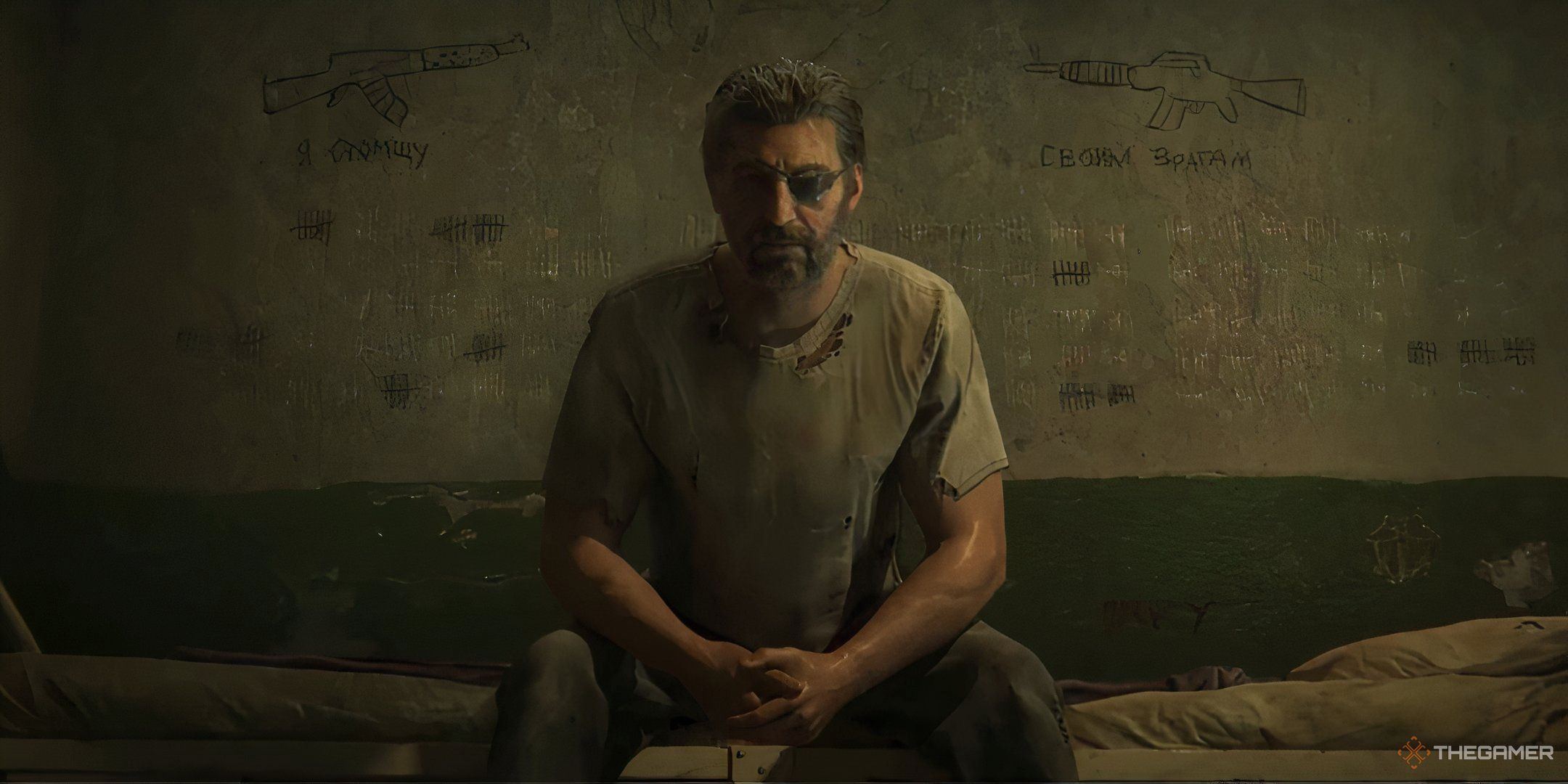 Weaver sitting in a prison cell on Terminus Island in Call of Duty: Black Ops 6 Zombies' intro cutscene.