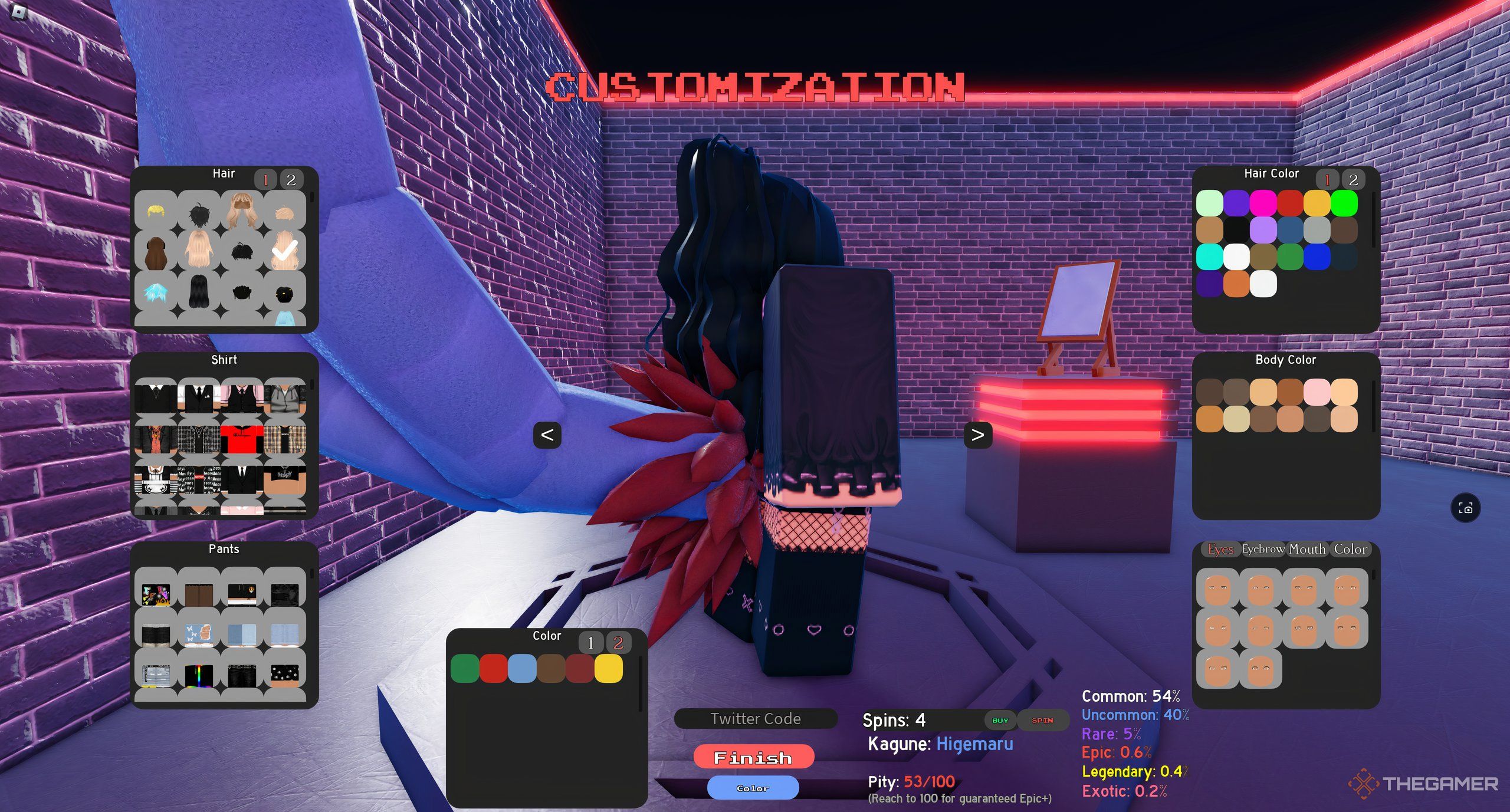 A player changing their kagune colors in Roblox: Project Ghoul.