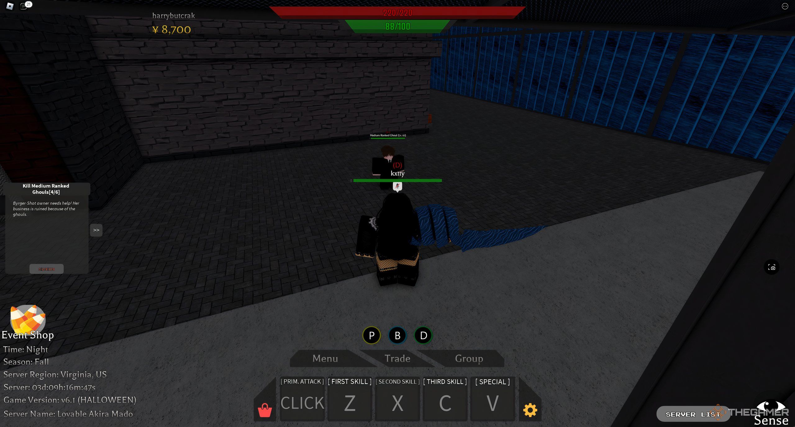 A player is checking the levels of mid-rank ghouls before fighting them