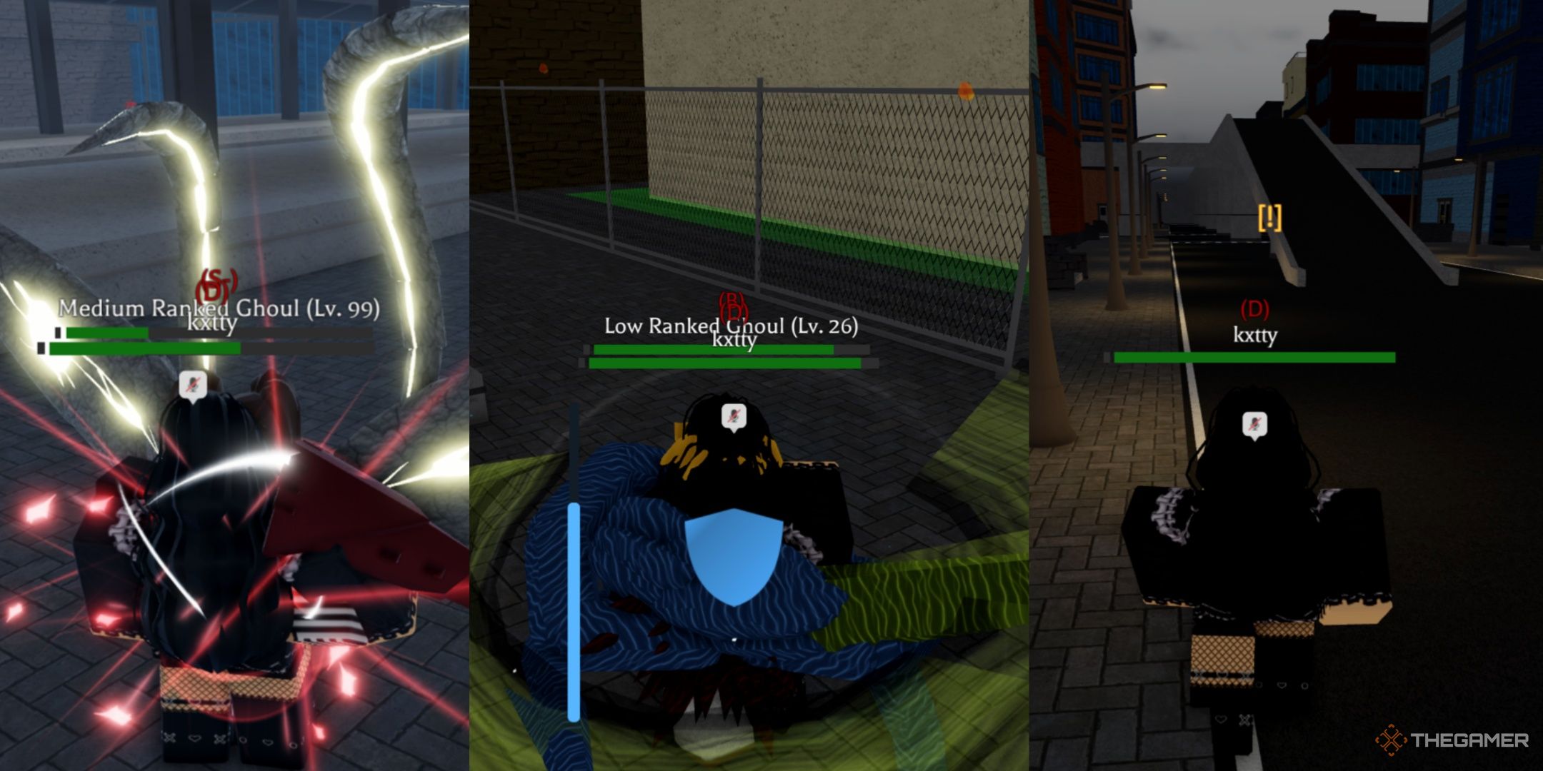 A player fighting enemies during a quest and traveling to a waypoint in Roblox: Project Ghoul.