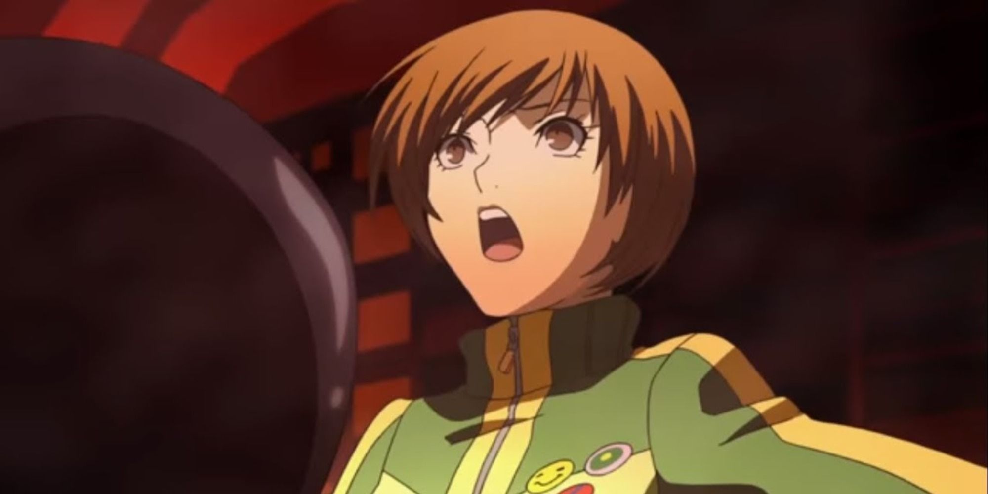 Chie Satonaka shouting in the Persona 4 Golden anime.