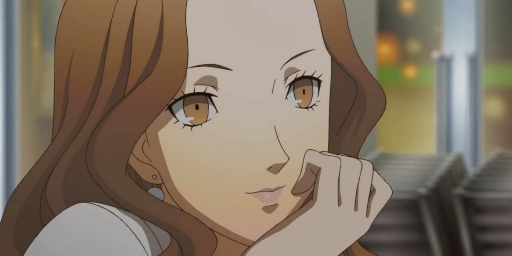 Ai resting her chin in her hand in the Persona 4 Golden anime.