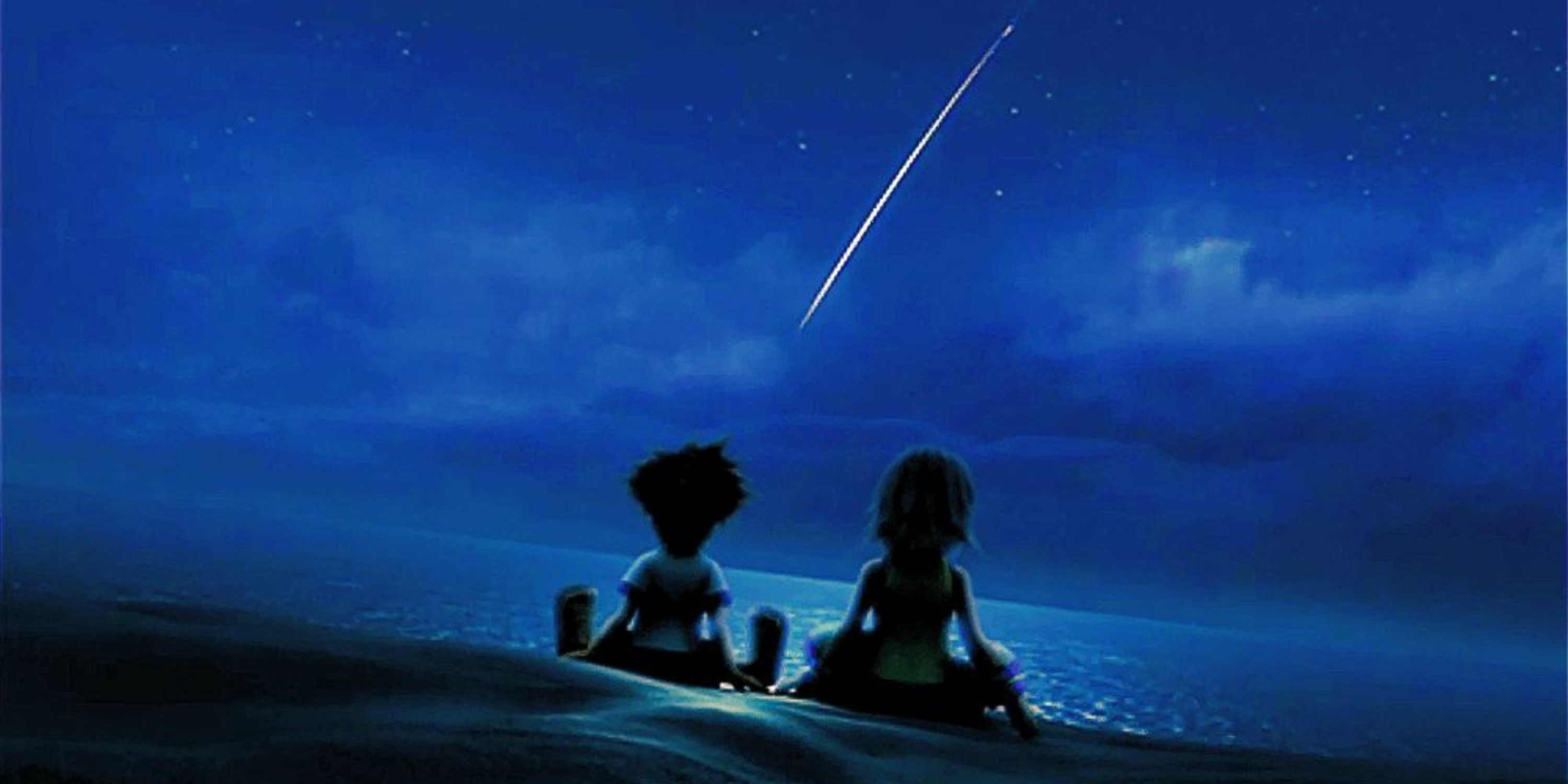 Sora and Riku during the meteor shower in Birth by Sleep