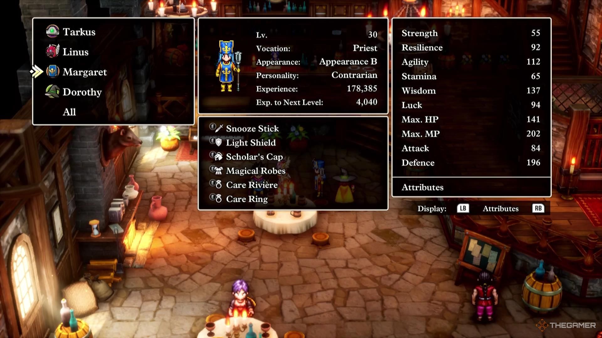 A Mage named Margaret is displayed in the Status Menu of Dragon Quest 3 Remake.