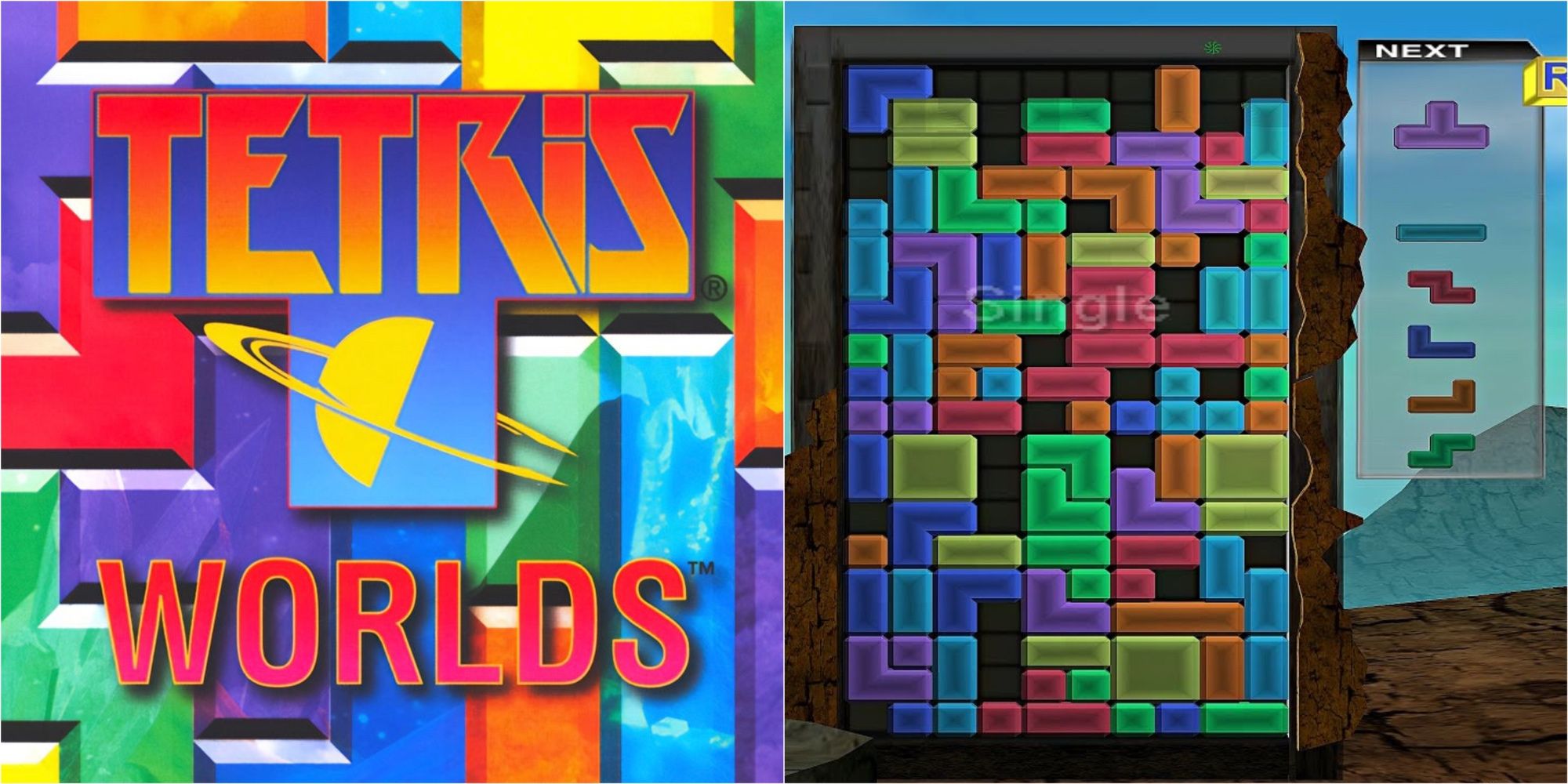 Split image showing Tetris Worlds.