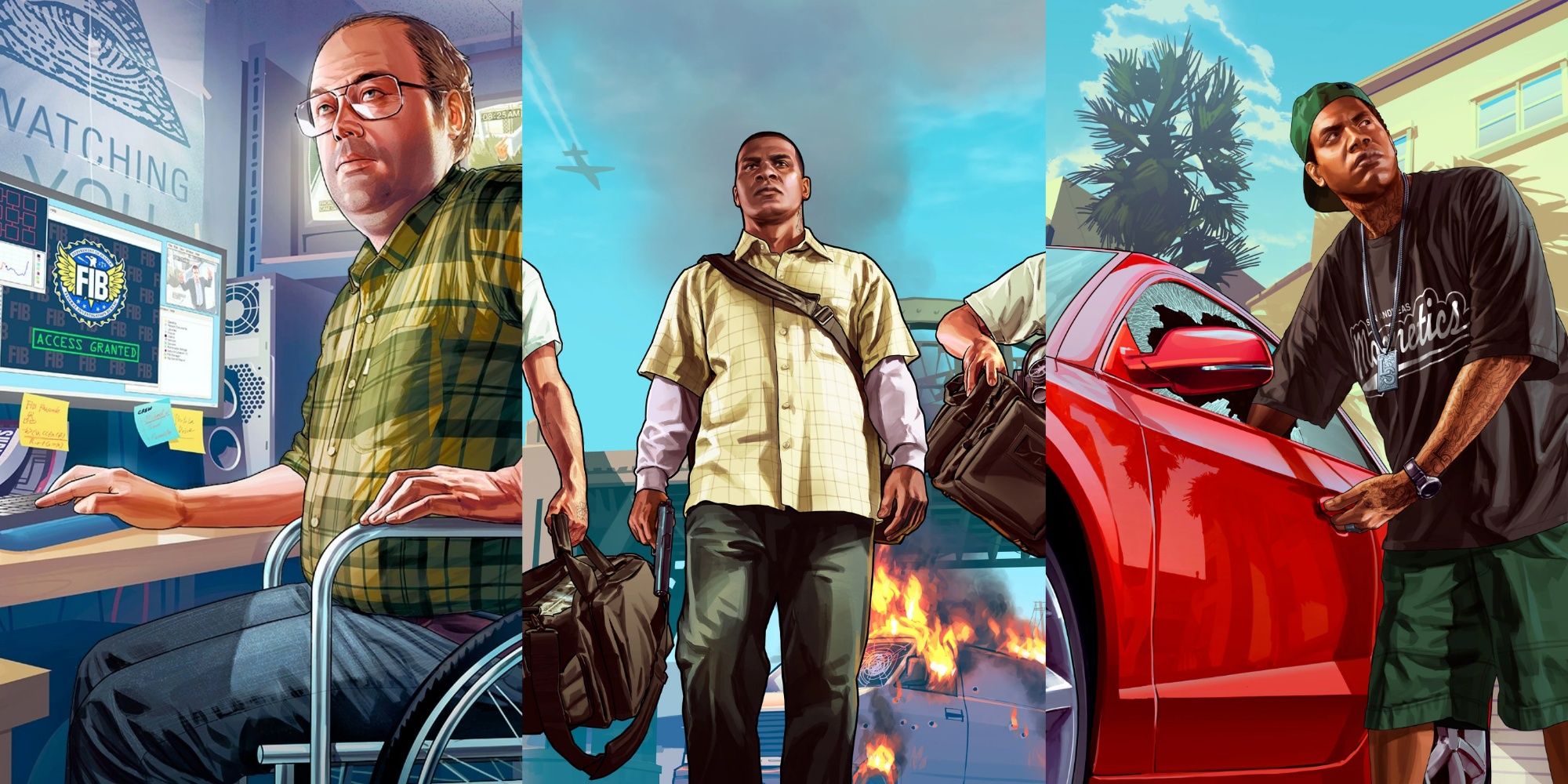 Lester, Franklin and Lamar from GTA5 key art