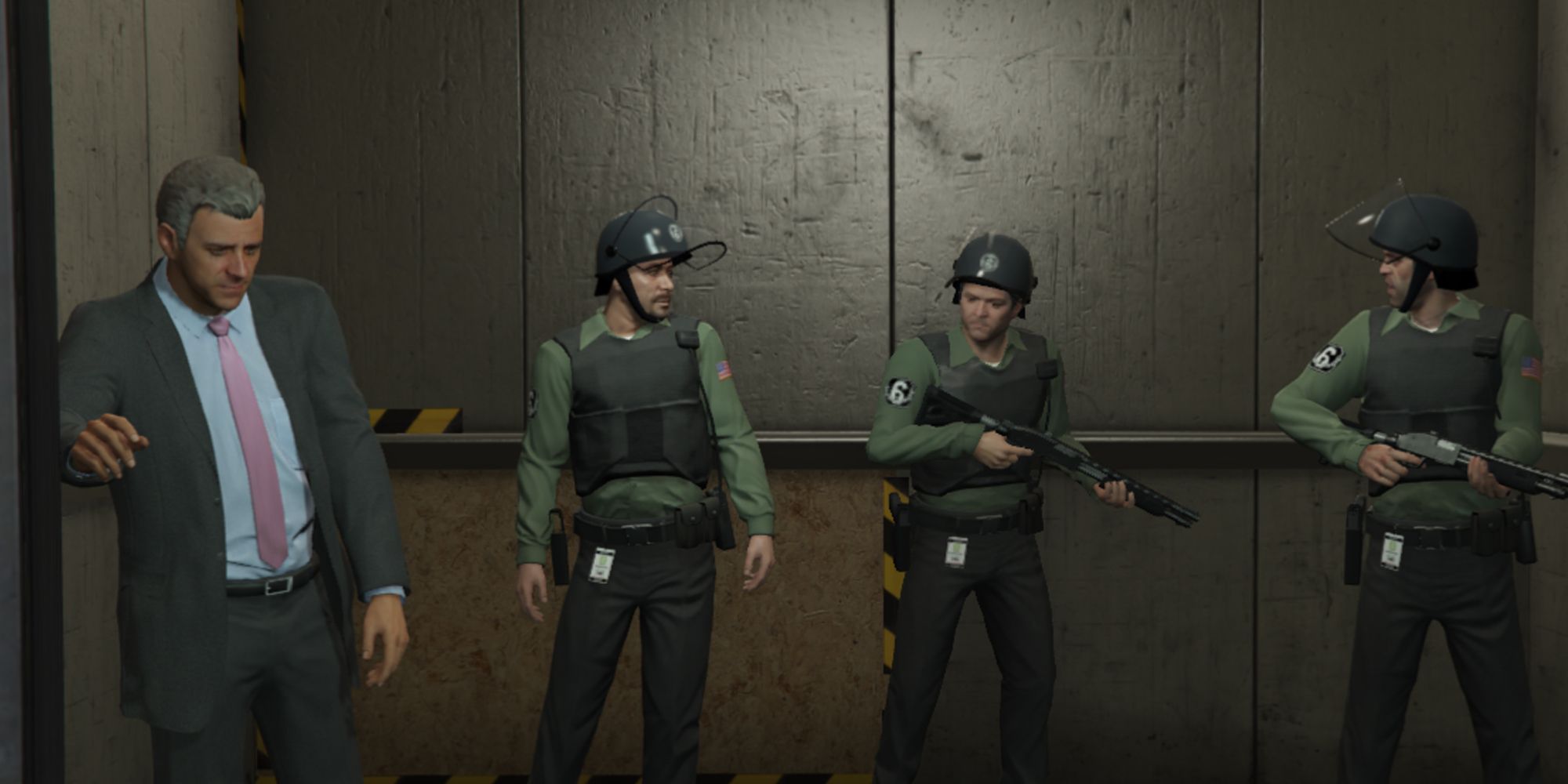 Taking the Elevator Into Union Depository Vaults in GTA V.