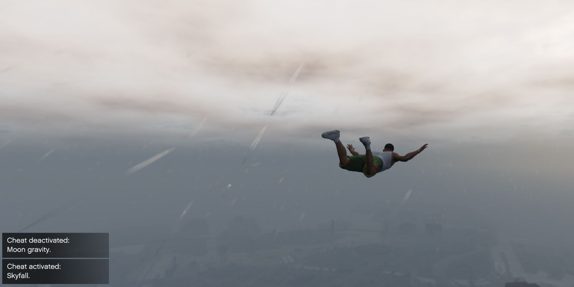 free falling while activating a cheat code in Los Santos.