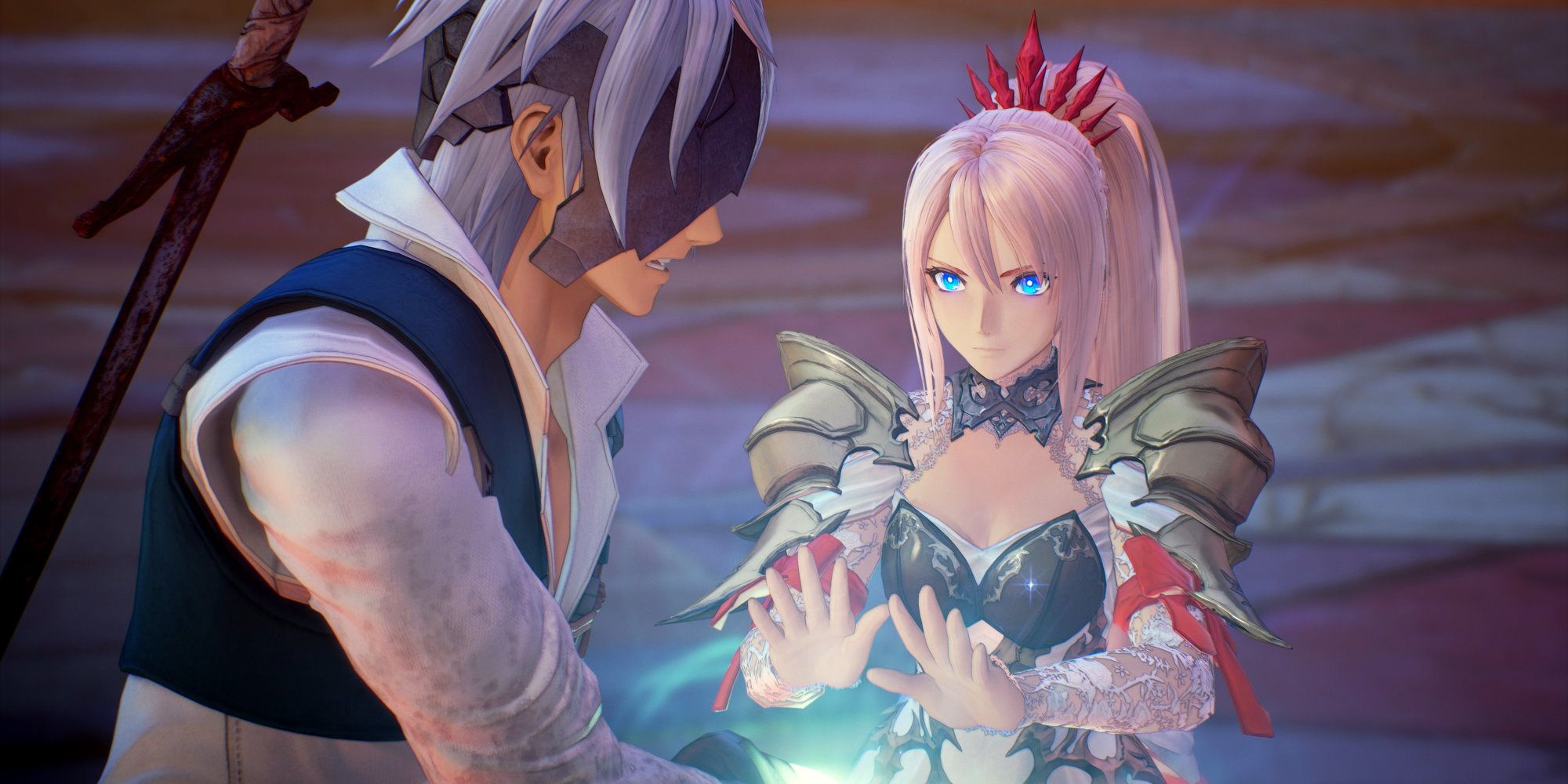 Shionne healing Alphen's wounds in Tales of Arise.