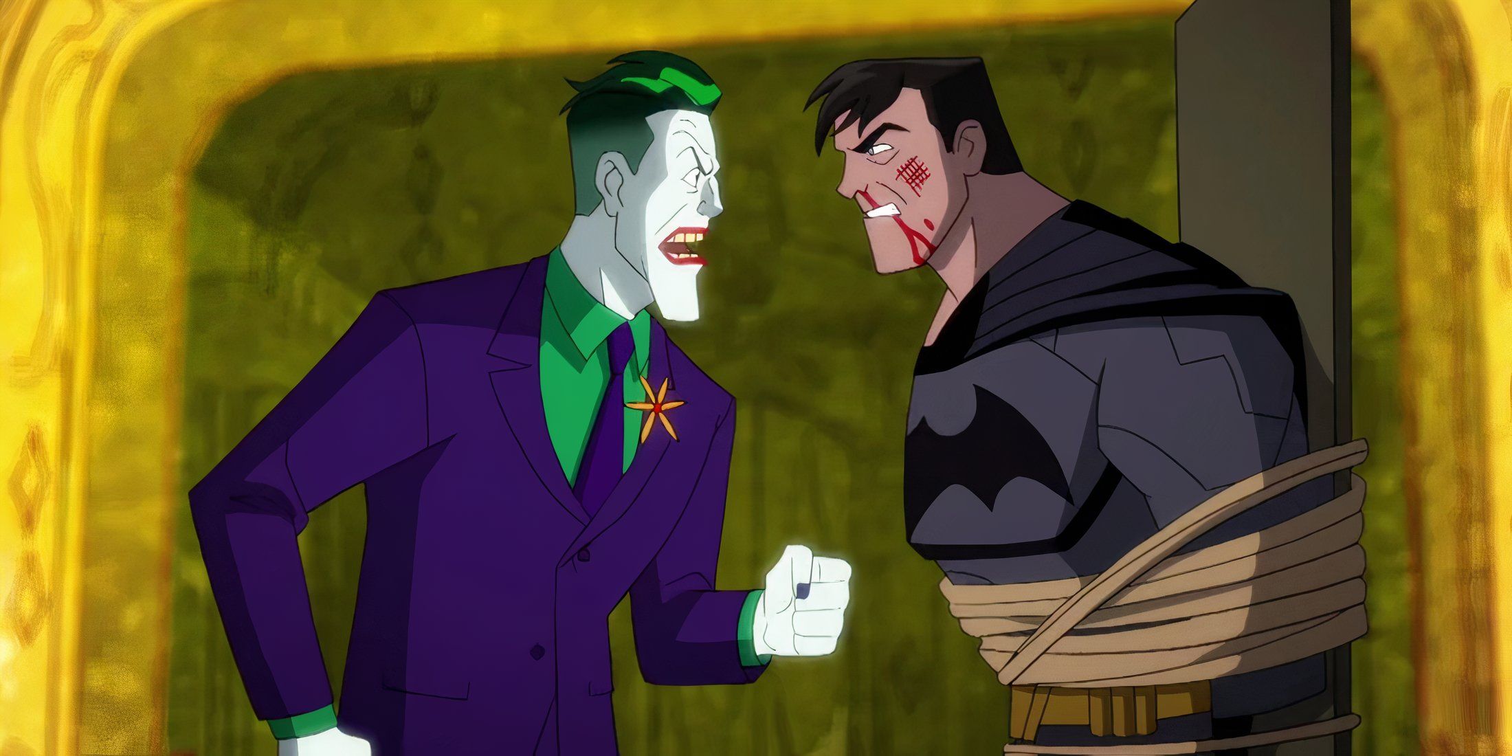 Joker interrogating bruce Wayne/ Batman