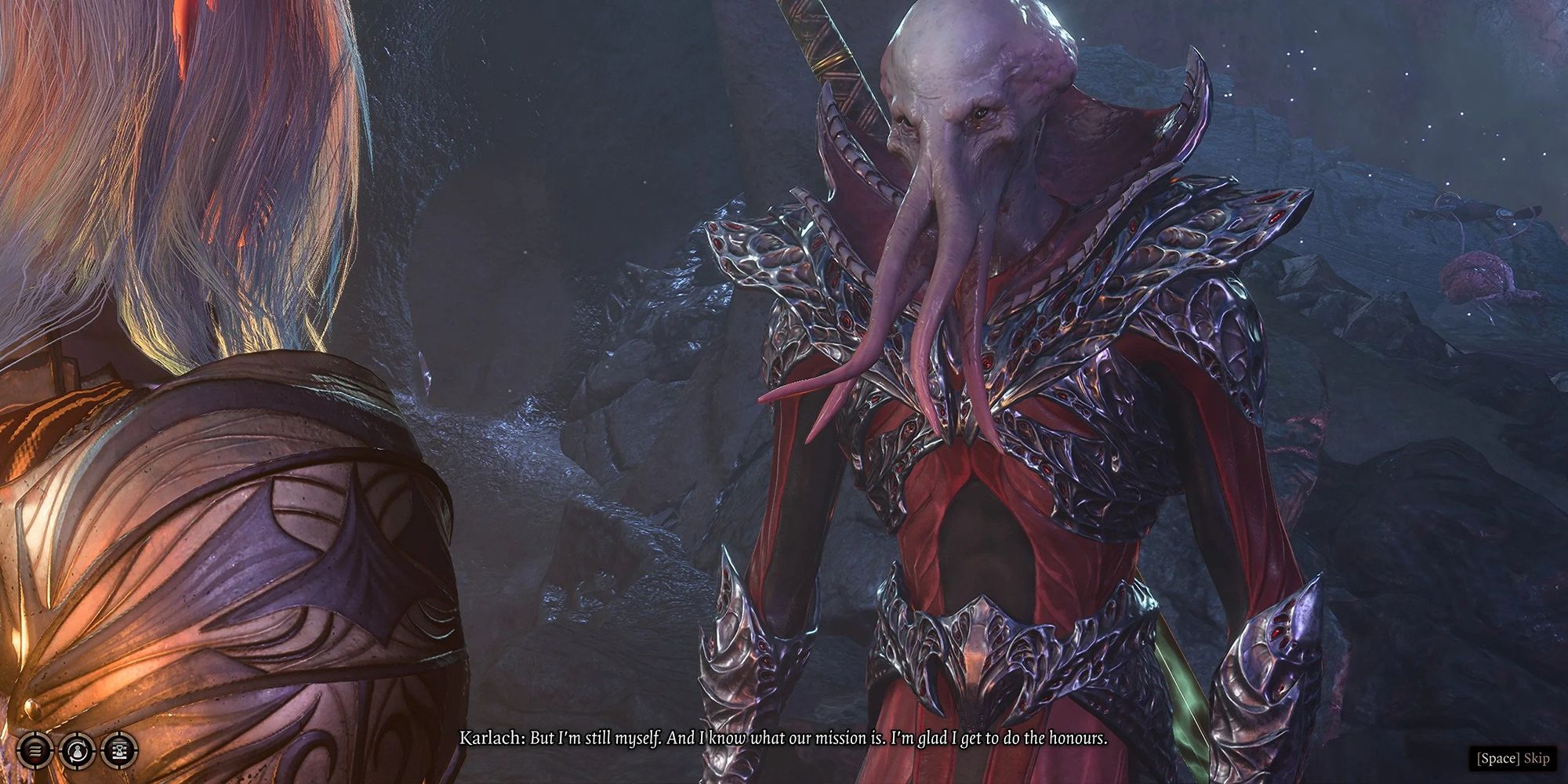 Karlach as a mind flayer from baldur's gate 3.