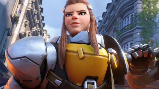 Overwatch 2 tier list: Brigitte standing valiantly in the street.