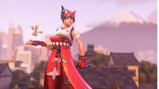 Overwatch 2 tier list: Kiriko is holding onto a kunai and has floating spirit charms.