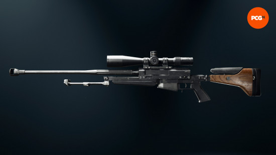 Best Warzone loadouts: a long sniper rifle with a large scope and wooden stock.