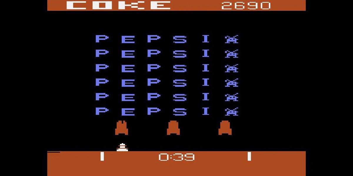 Gameplay from Pepsi Invaders on Atari 2600.