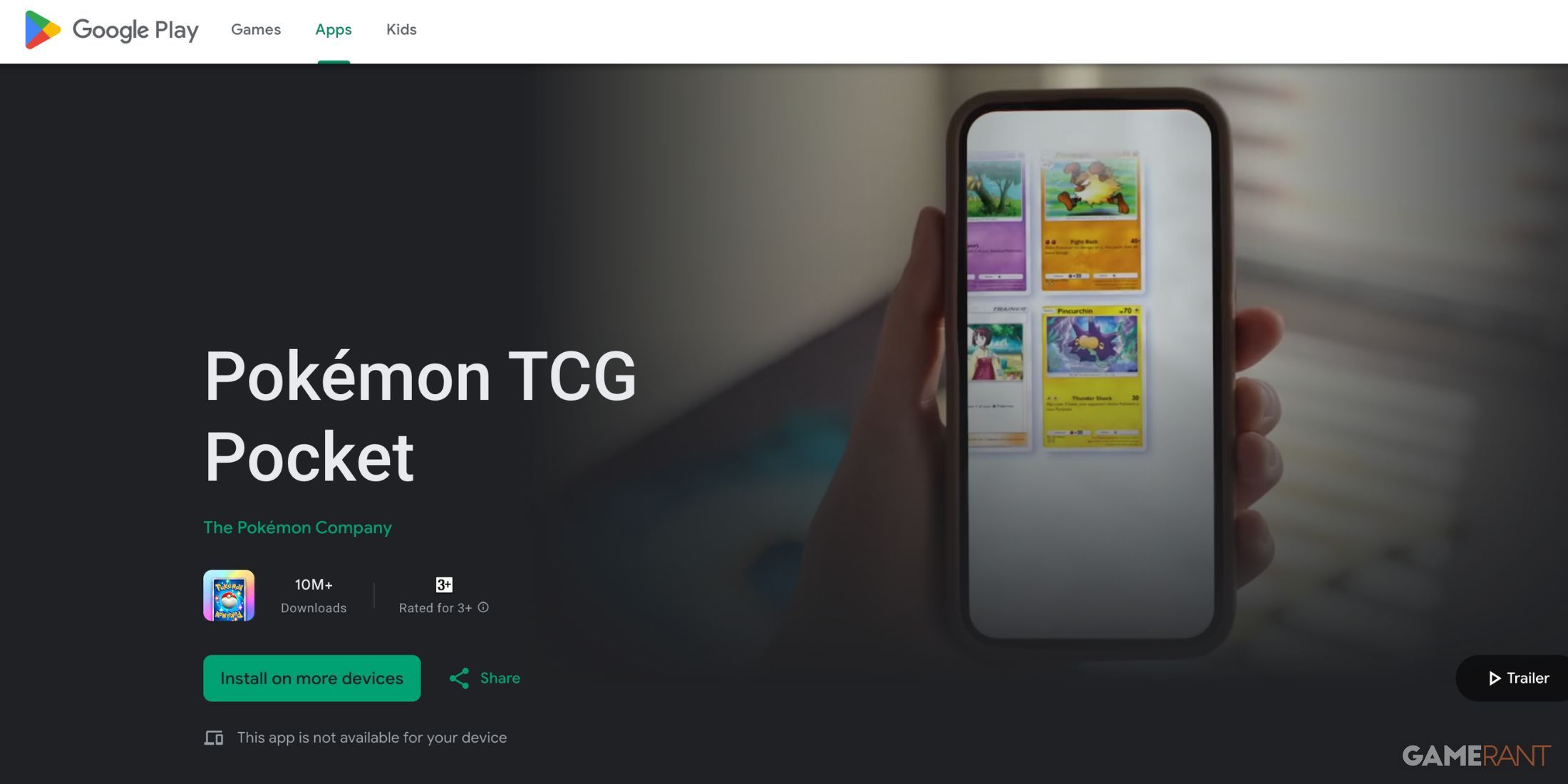 the pokemon tcg pocket installation page on google play.