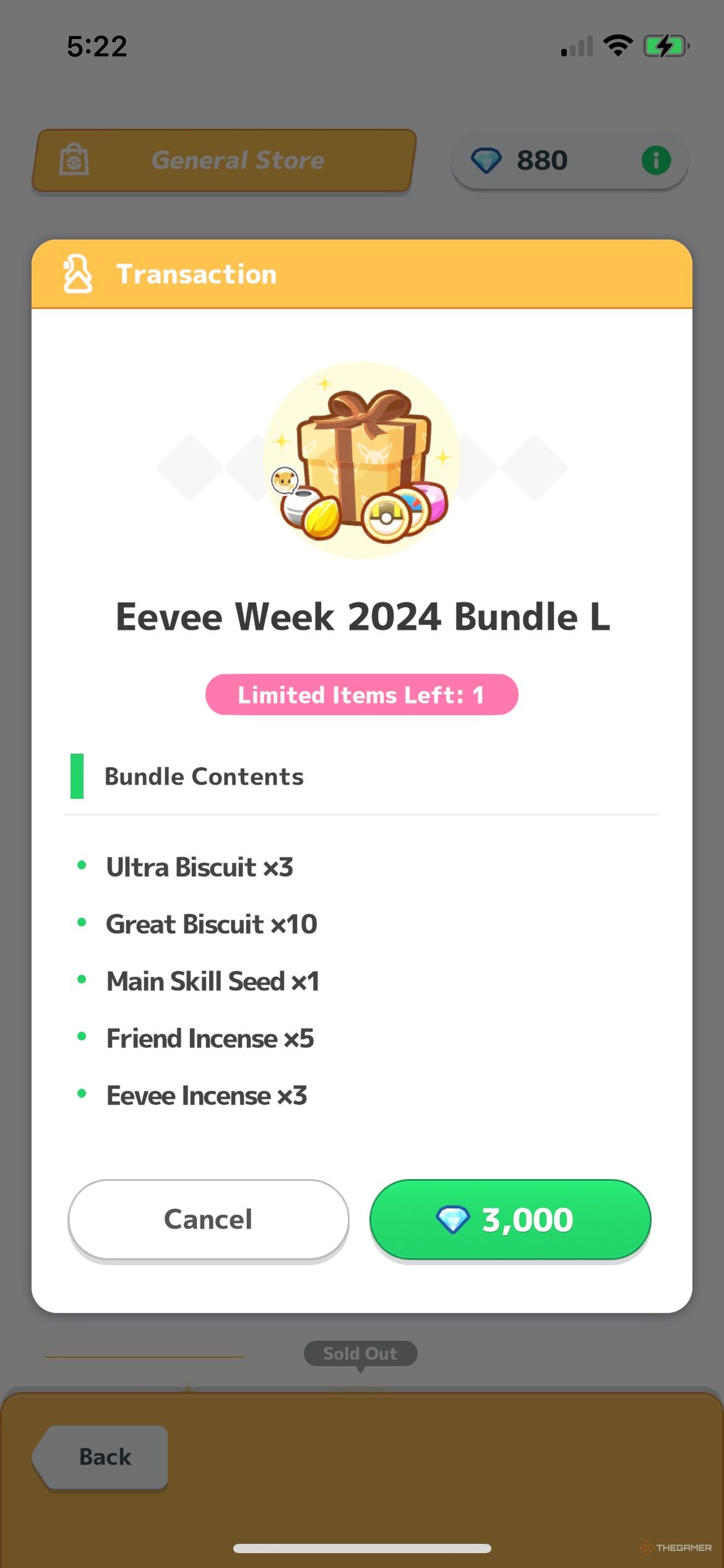 Pokemon Sleep Eevee Week 2024 Event Bundle L and contents highlighted.