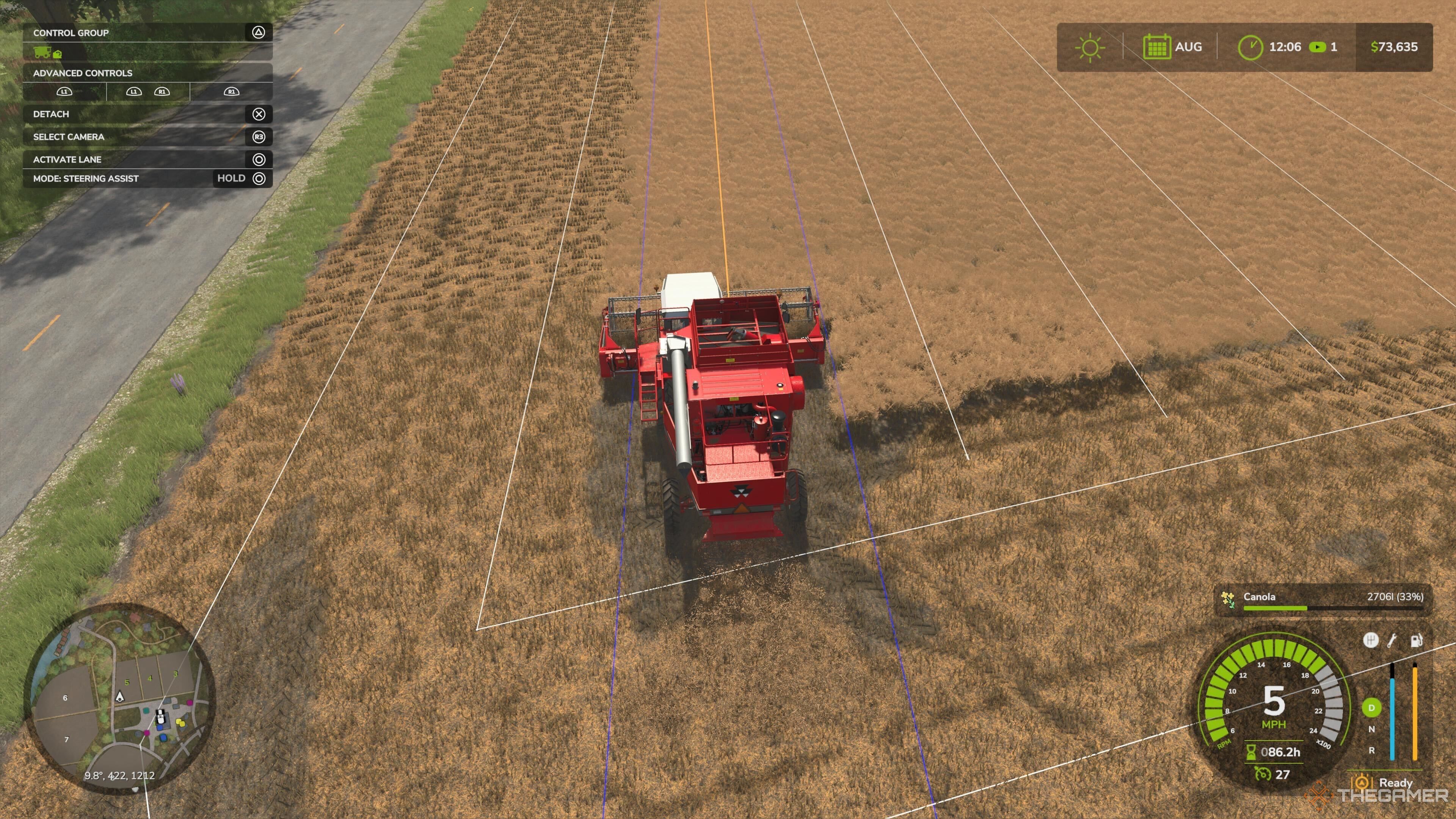 GPS-enabled trajectory lines while harvesting in Farming Simulator 25