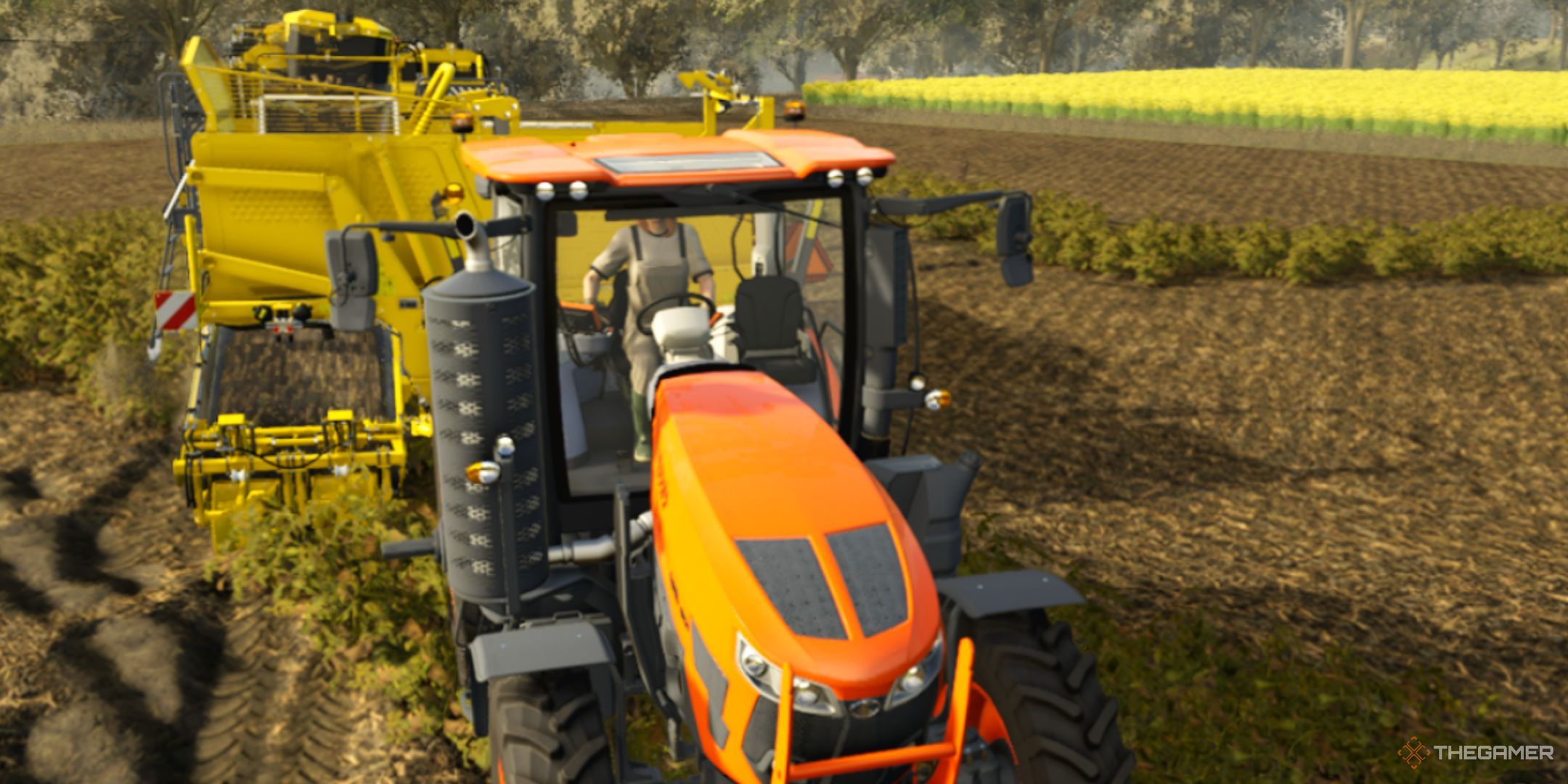 The Potato Harvester is running through the field gathering potatoes in Farming Simulator 25.