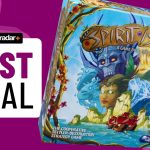 Spirit Island box beside a 'best deal' badge, all against a purple background