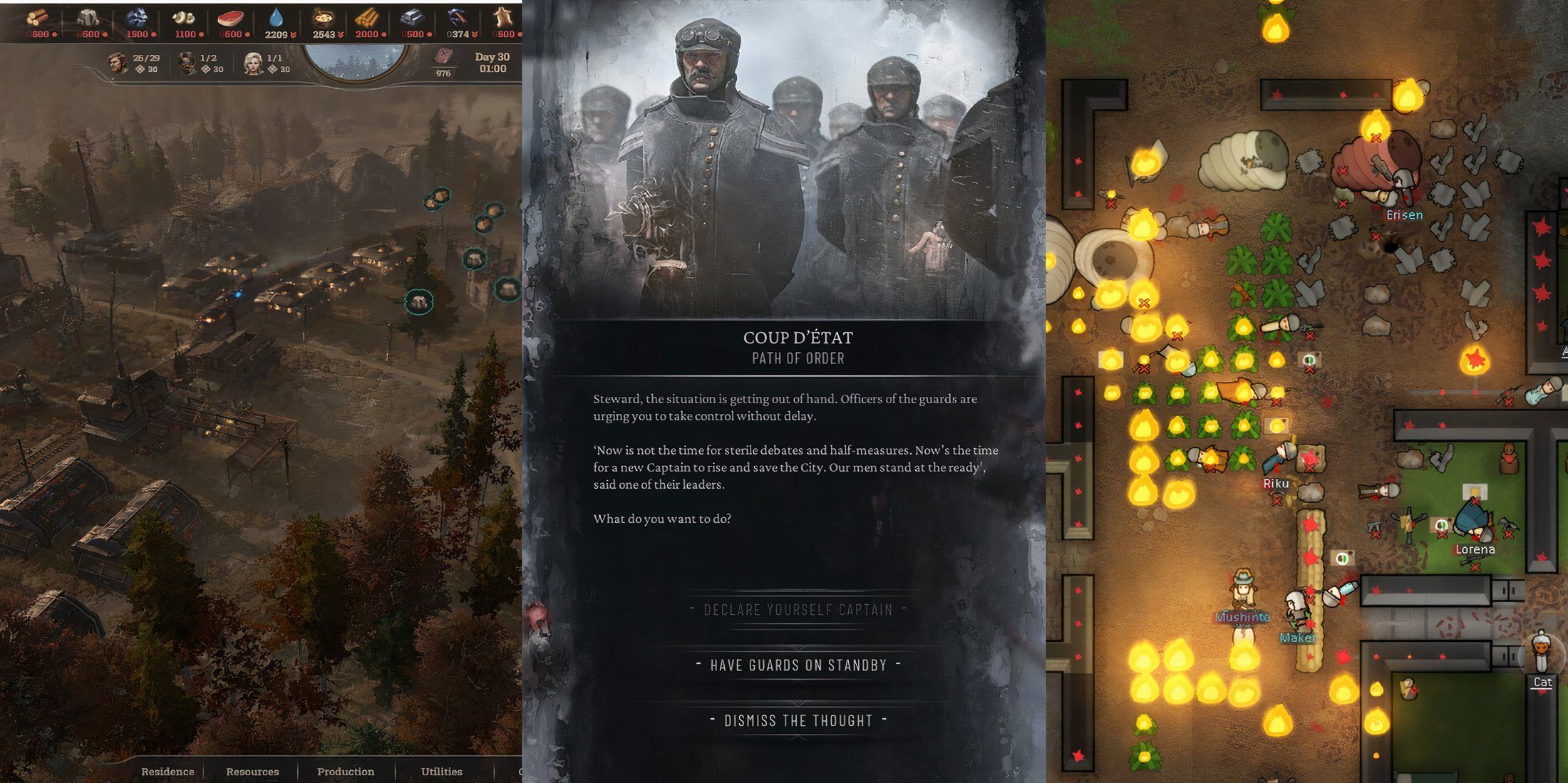 New Cycle, Frostpunk 2, Rimworld collage