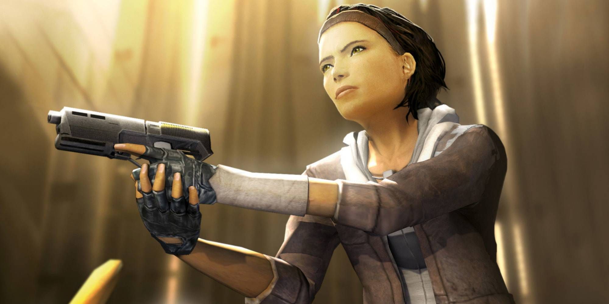 Alyx Vance from Half Life 2 poses with a gun