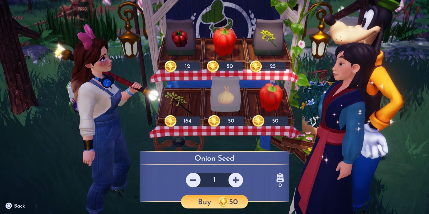 An image of Goofy's Stall selling the Onion Seed from Disney Dreamlight Valley